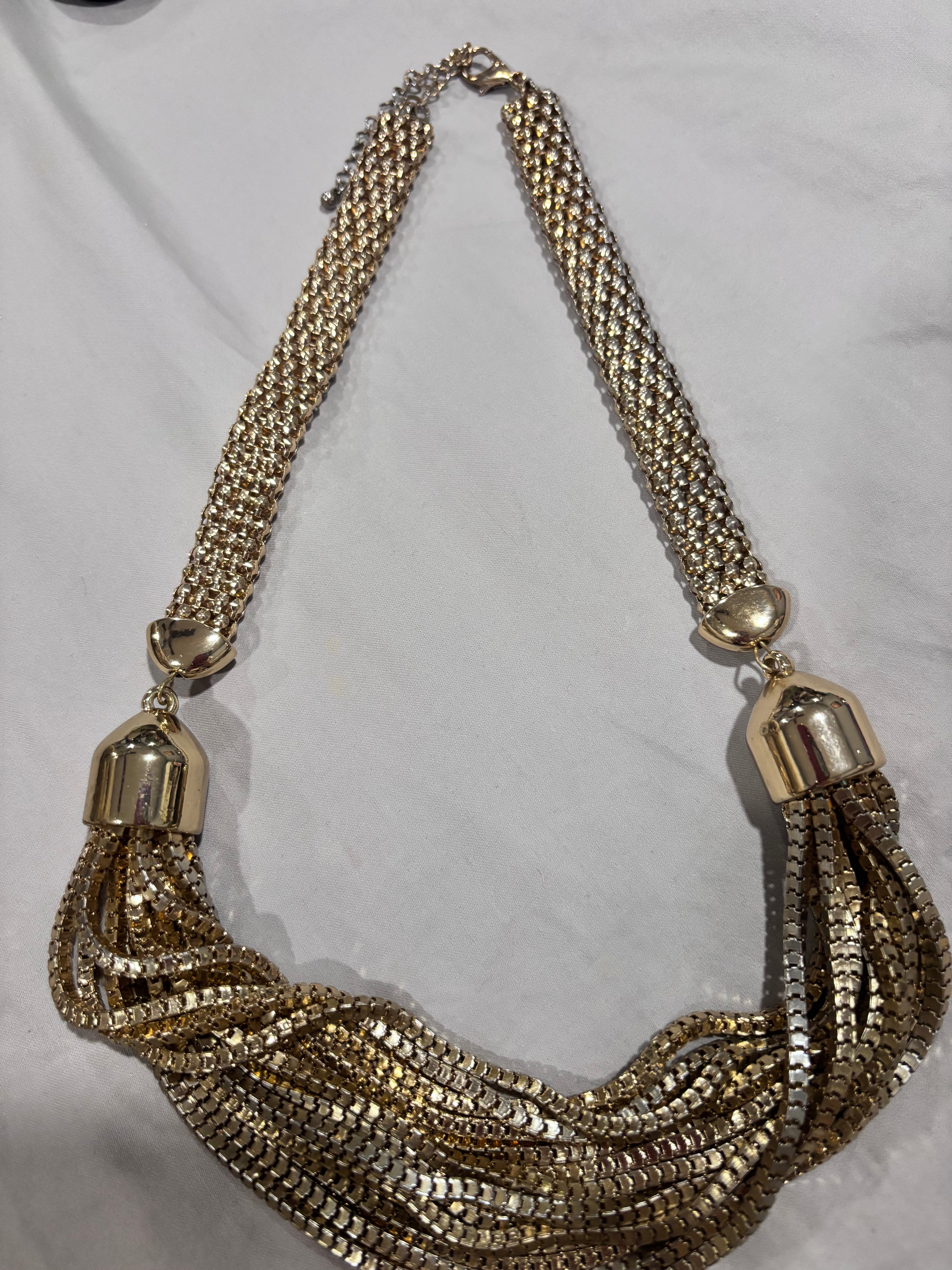 Vintage Gold-Tone Multi-Strand Mesh Statement Necklace – Braided LayeredNecklace