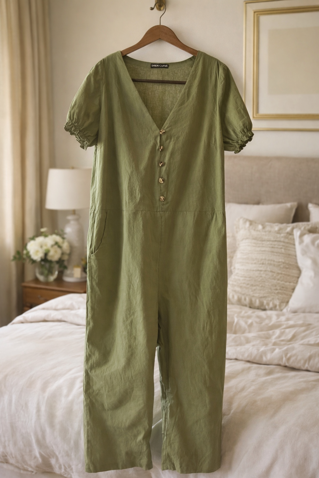 SHEIN Curve Army Green Button-Front Jumpsuit – Size OXL Curve  (Never Worn)