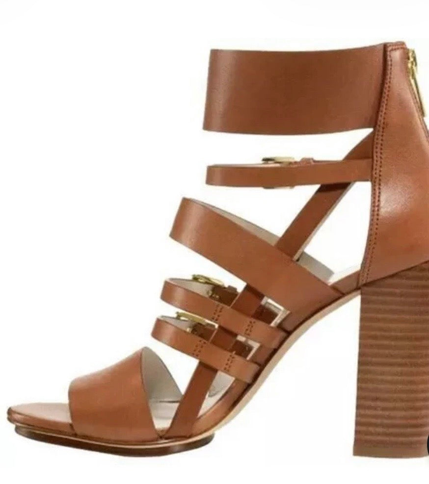 Michael Kors Leather Gladiator Block Heel Sandals – Size 10M