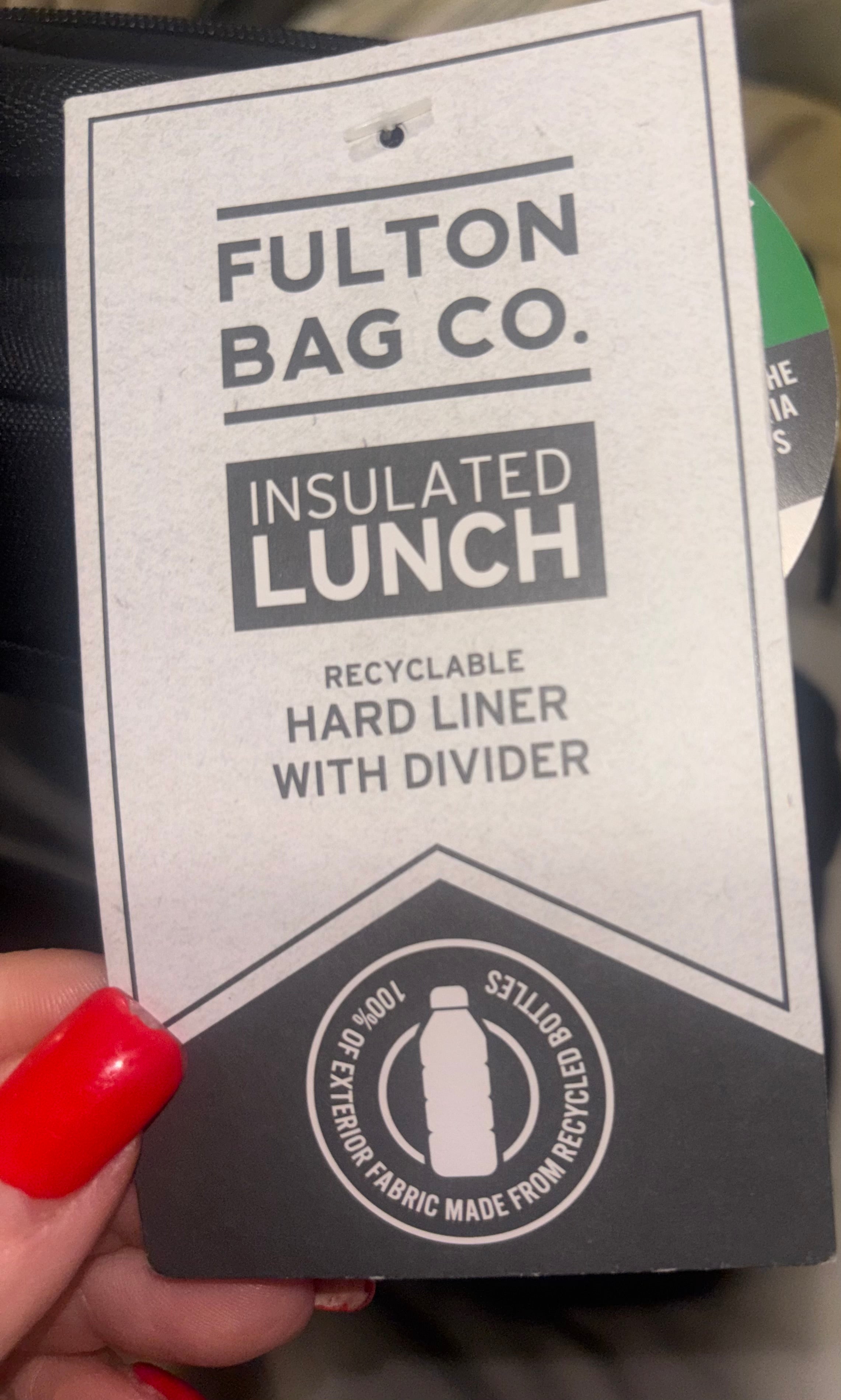 Fulton Bag Co. Insulated Lunch Bag NEW w/ Tags Leakproof Hard Liner BPA Free