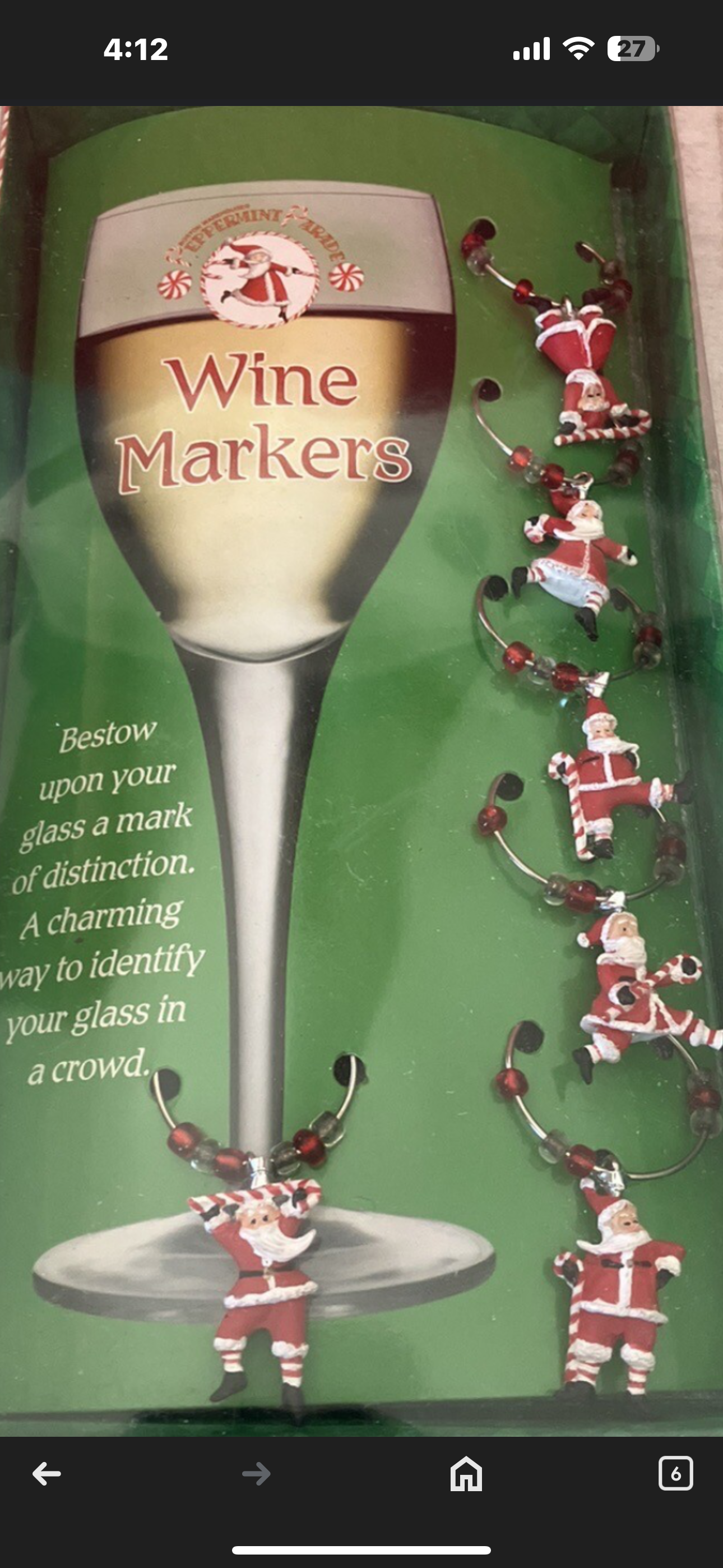 Peppermint Parade Wine Markers – Set of 6 (Boston Warehouse, 2003)