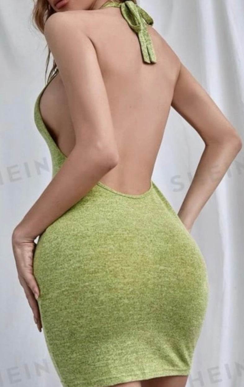 Lime Green Halter Mini Dress by Shein Privé – Size Small (US 4)