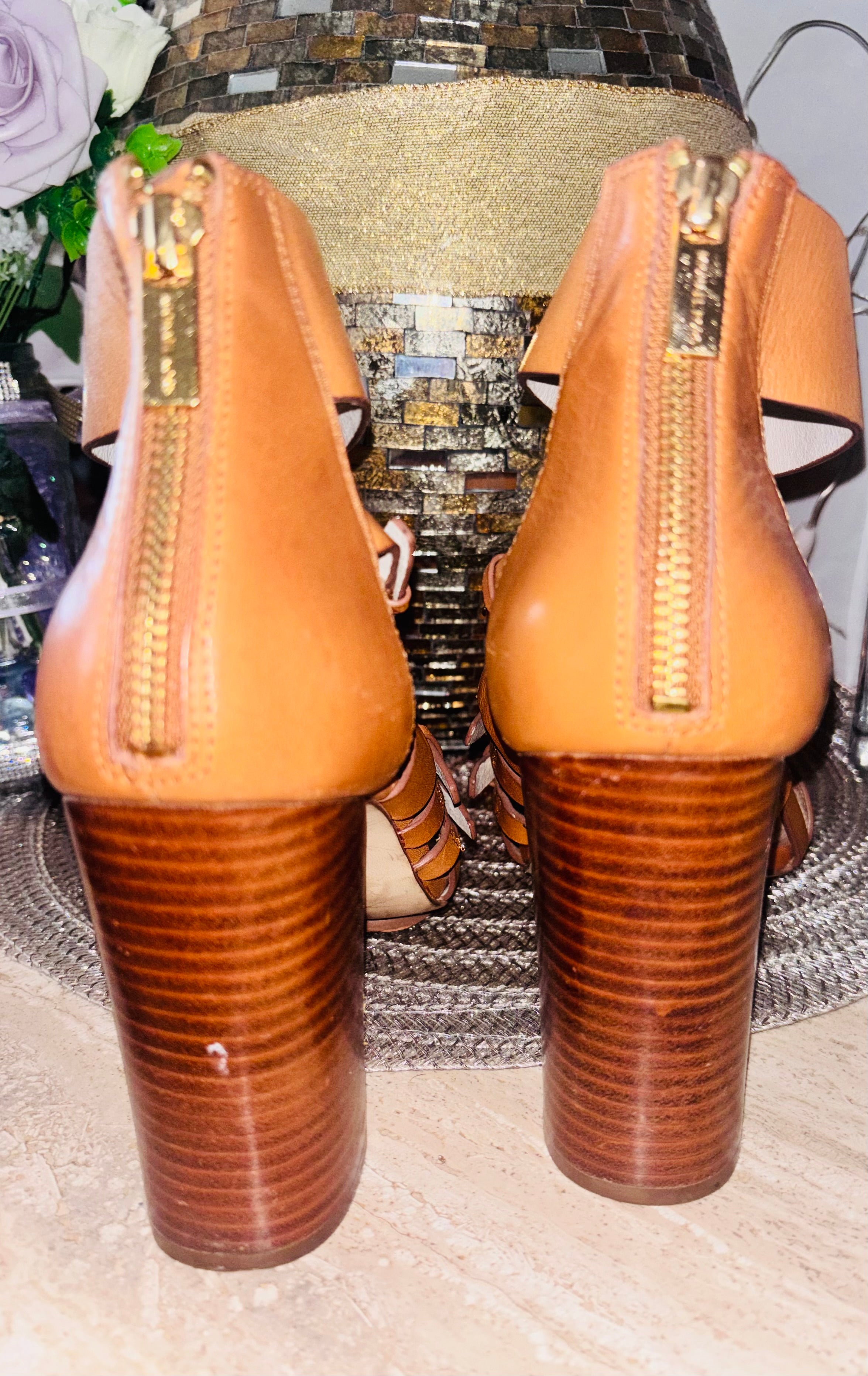 Michael Kors Leather Gladiator Block Heel Sandals – Size 10M