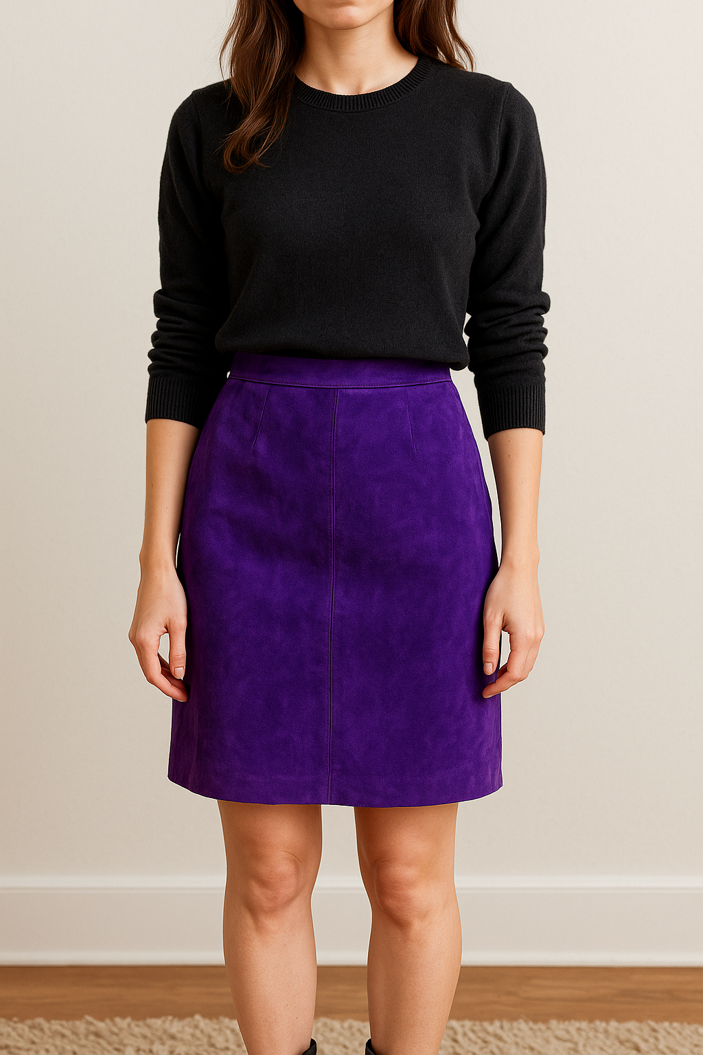 Vintage Purple Suede Leather Pencil Skirt – Perspective – Size 3