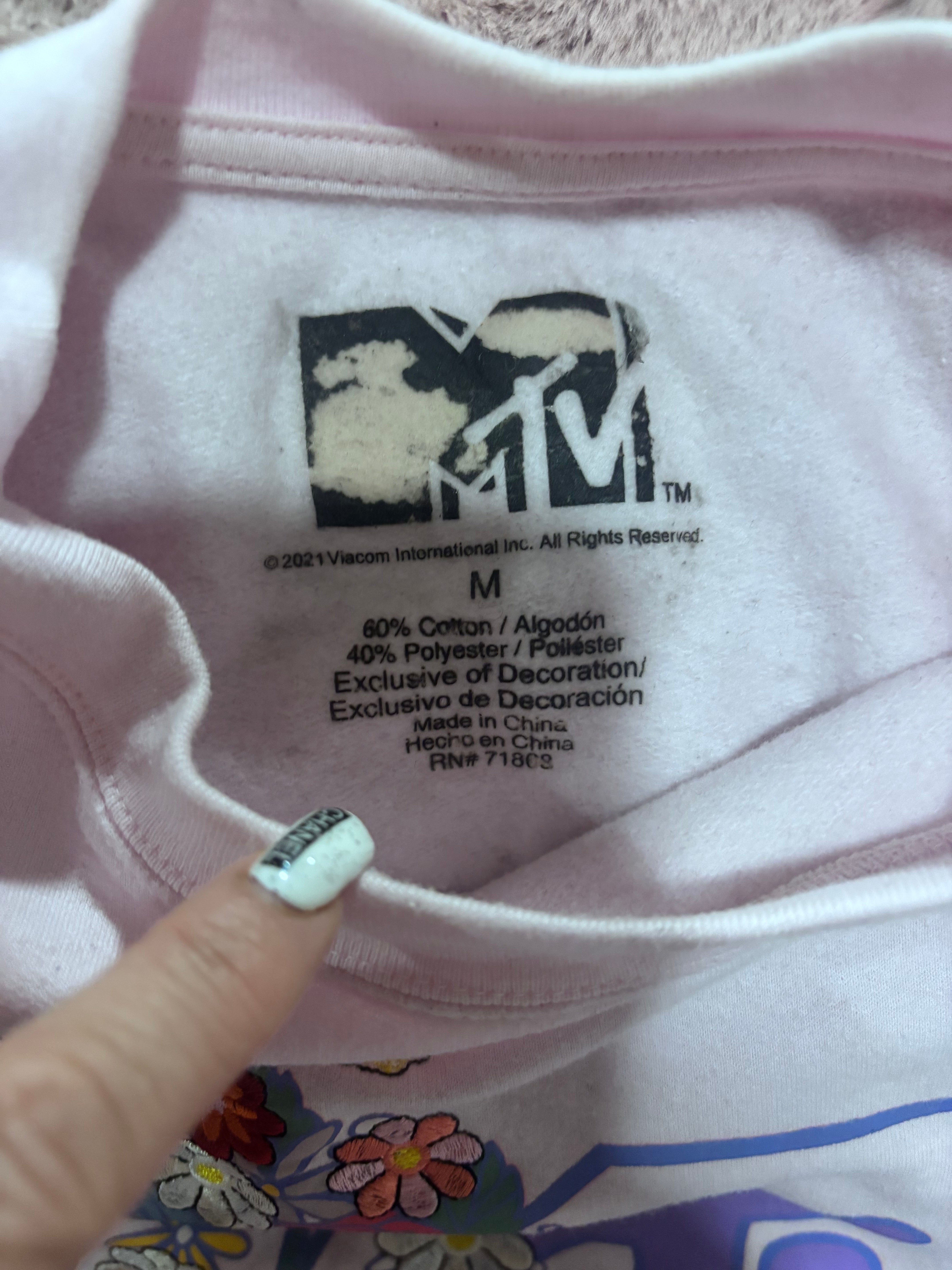 MTV Music Television Pink Embroidered Floral Sweatshirt | Women’s Size M
