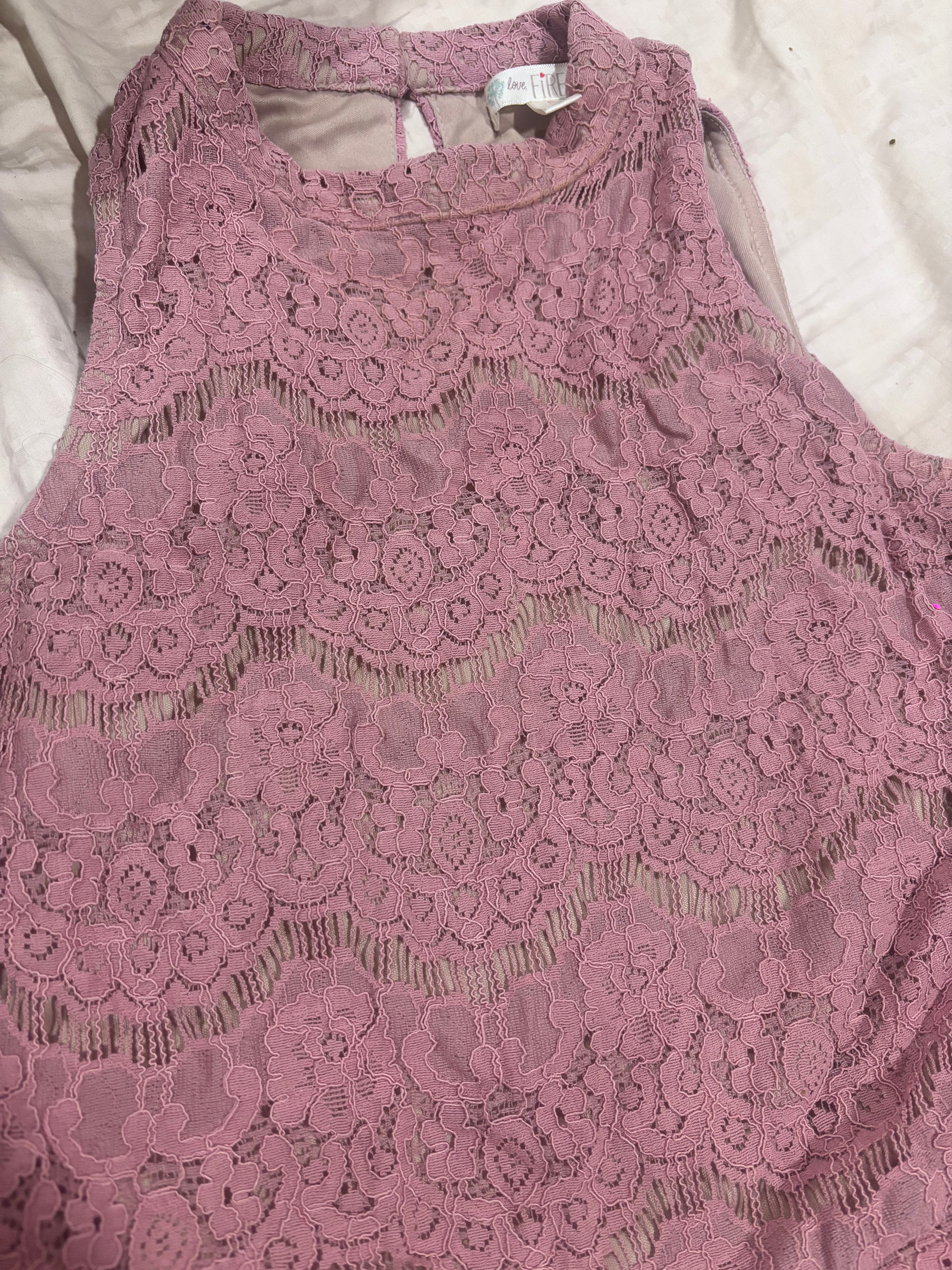Love, Fire Mauve Lace Peplum Top + Pearl Satin Headband Set