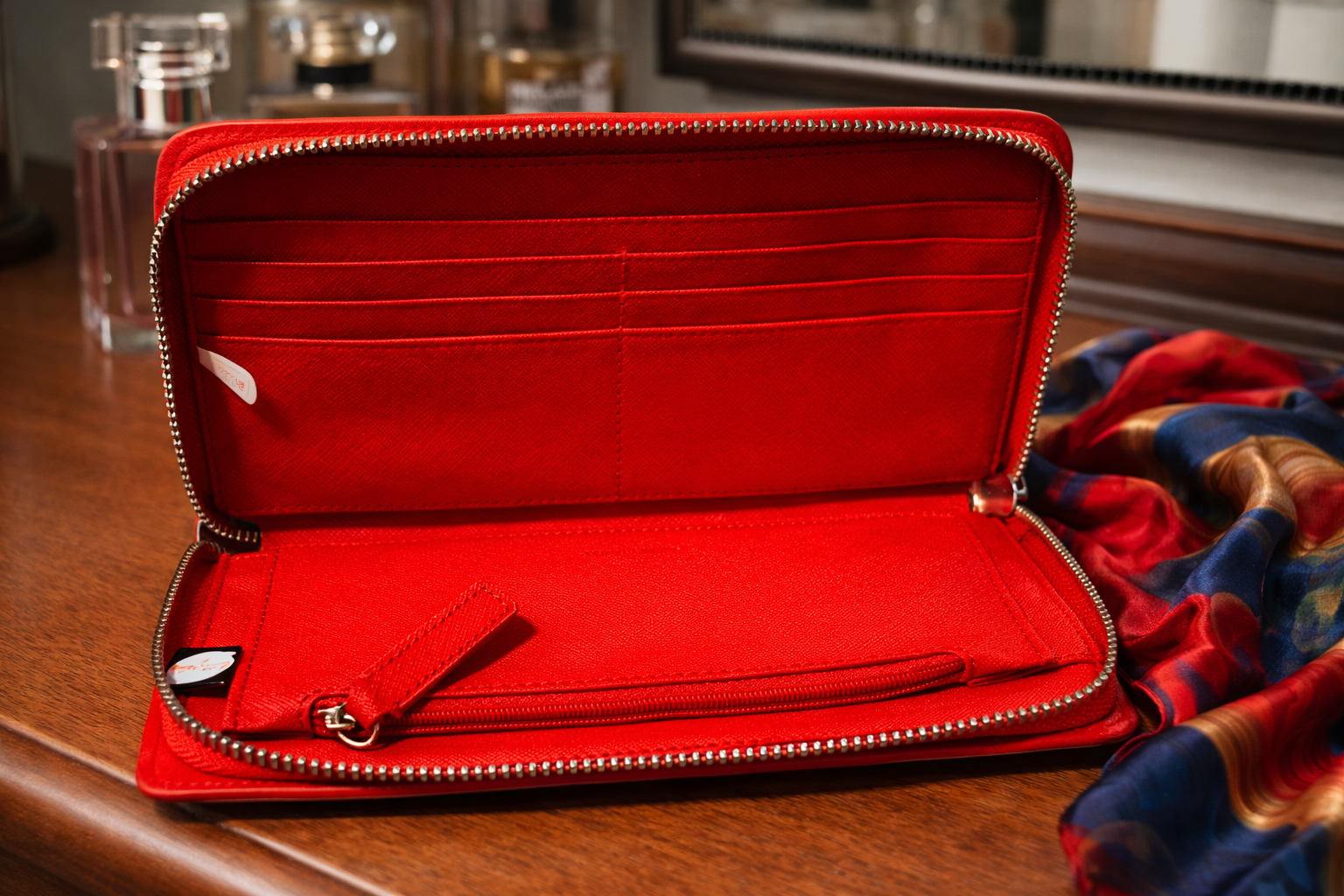 Calvin Klein Red Saffiano Leather Zip-Around Wristlet Wallet | New Without Tags