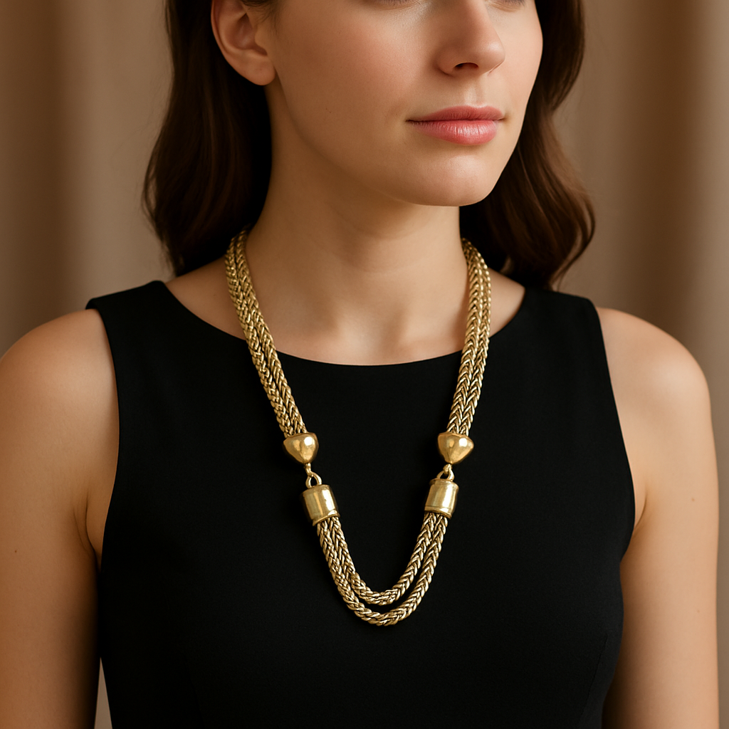 Vintage Gold-Tone Multi-Strand Mesh Statement Necklace – Braided LayeredNecklace