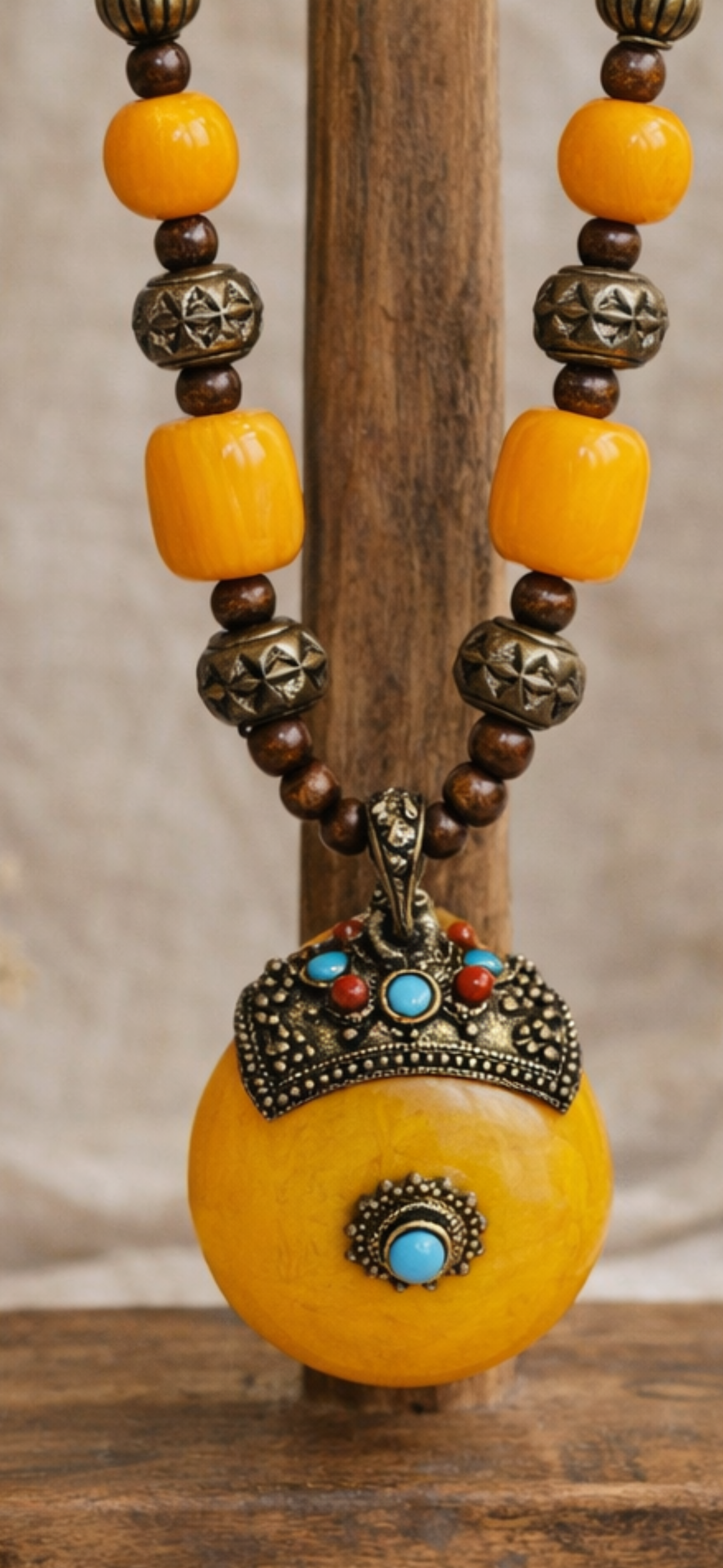 Hudson Boutique Vintage Find

Vintage Boho Statement Necklace with Faux Amber Pendant