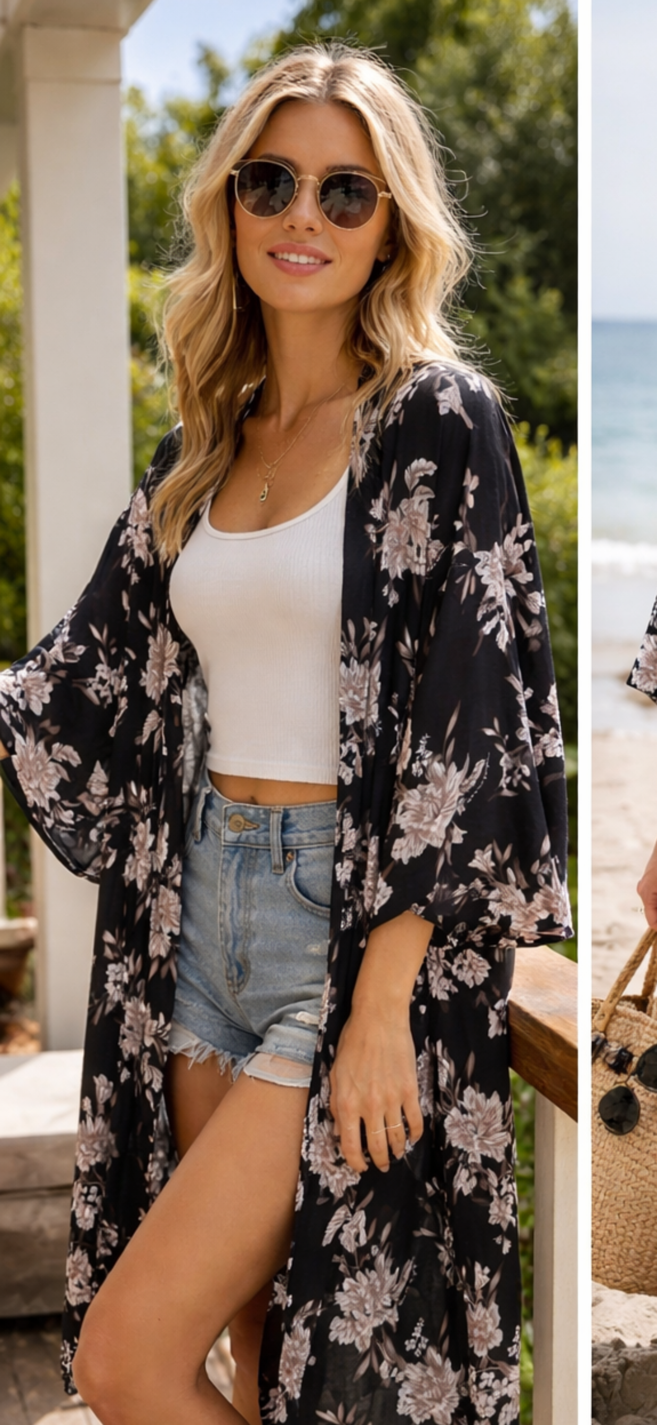 Spiritual Gangster Black & White Floral Longline Kimono One Size