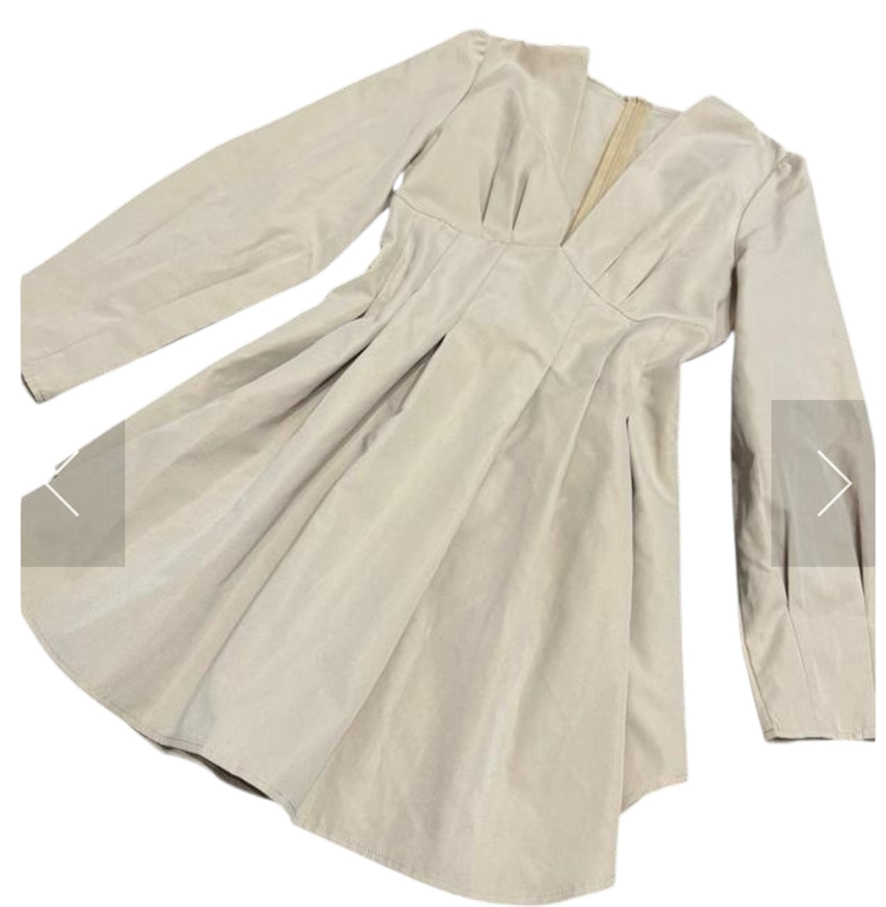 Beige Corset Waist Pleated Mini Dress – Long Sleeve, Structured Fit, Modern A-Line