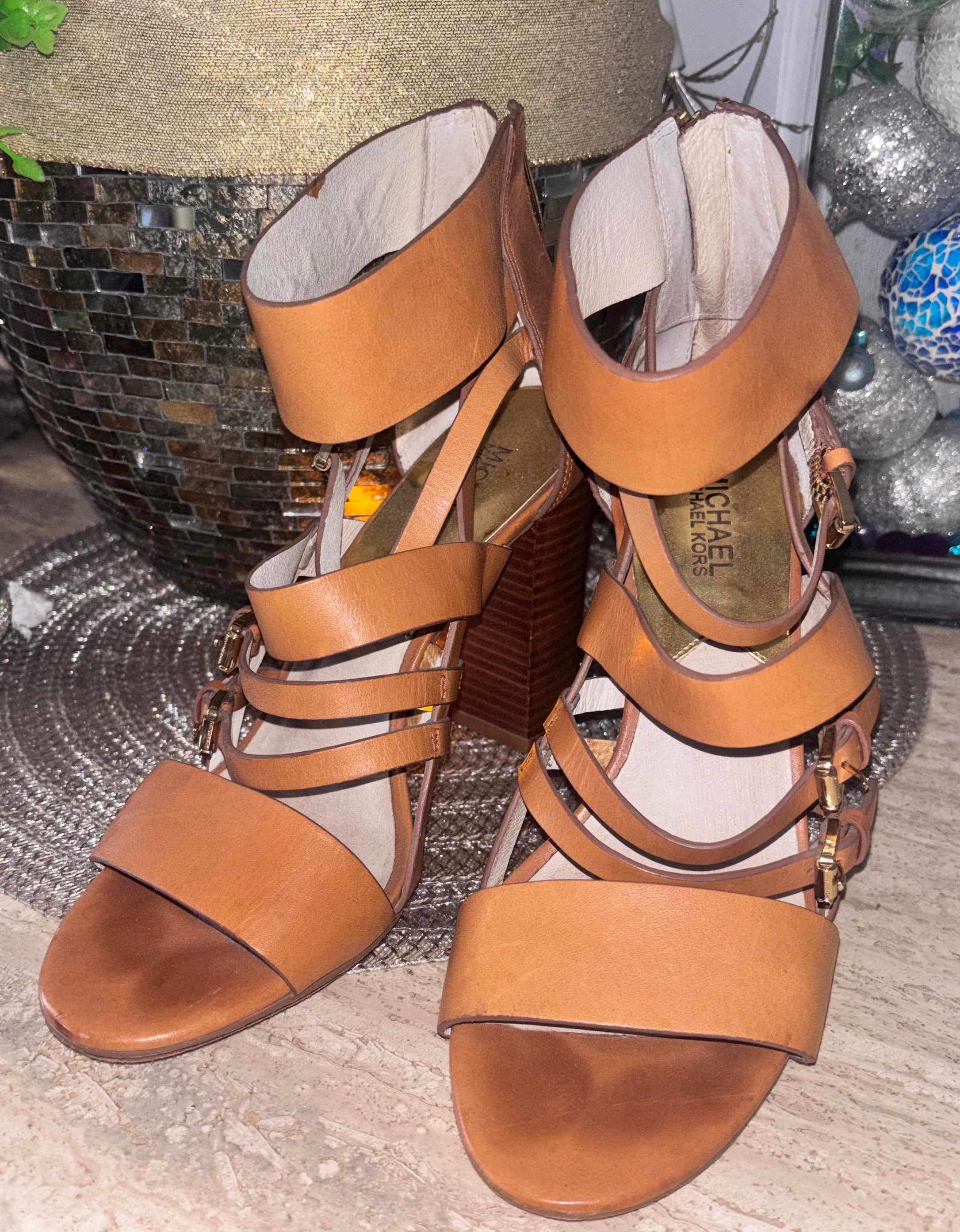 Michael Kors Leather Gladiator Block Heel Sandals – Size 10M