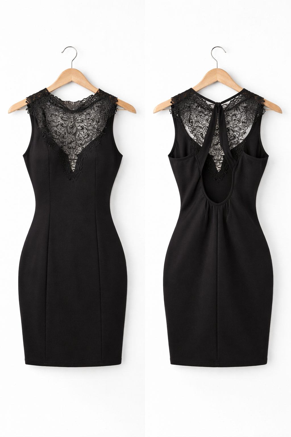 Lulu’s Black Lace Bodycon Dress Open Back Tie Made in US