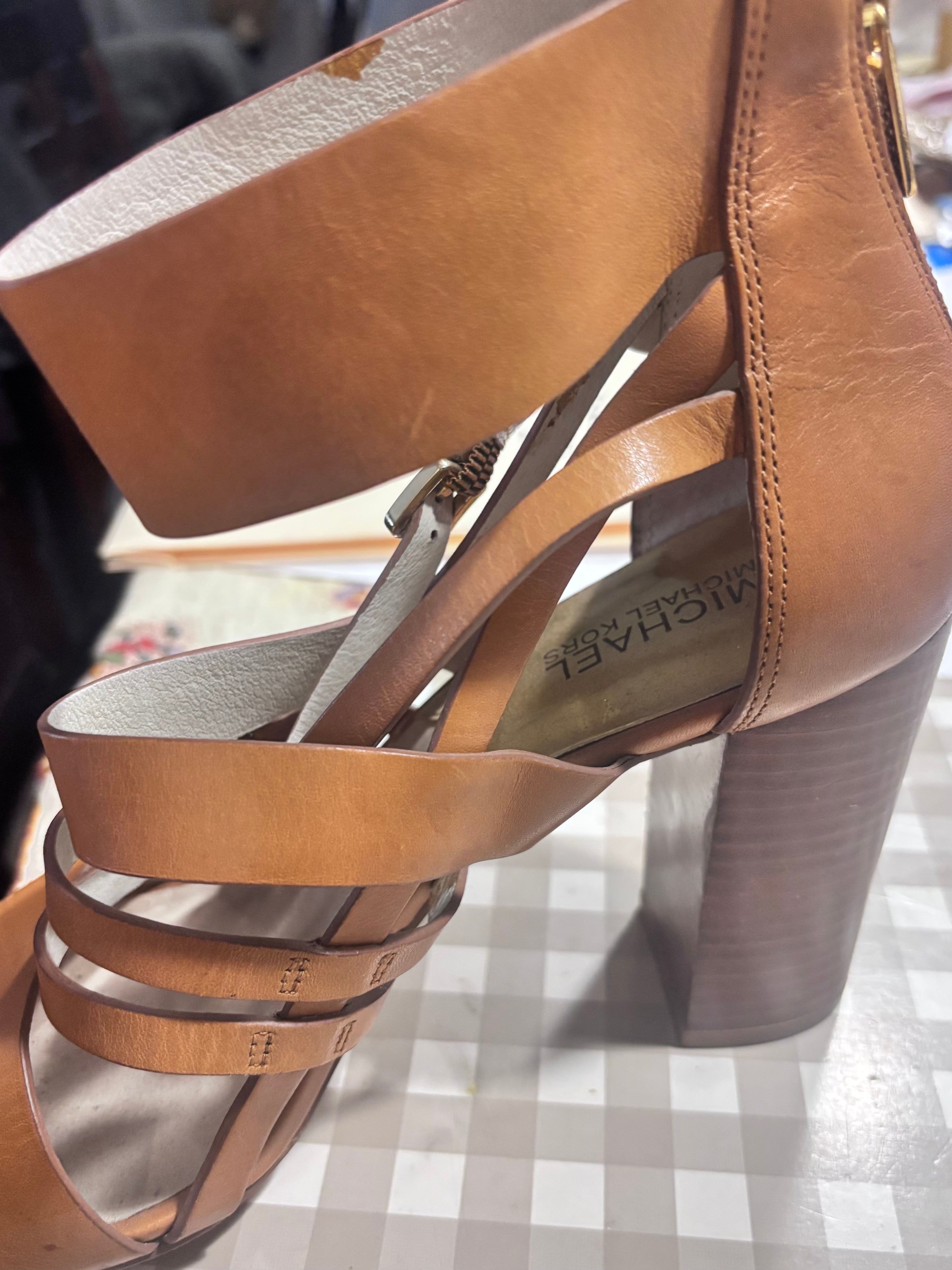 Michael Kors Leather Gladiator Block Heel Sandals – Size 10M