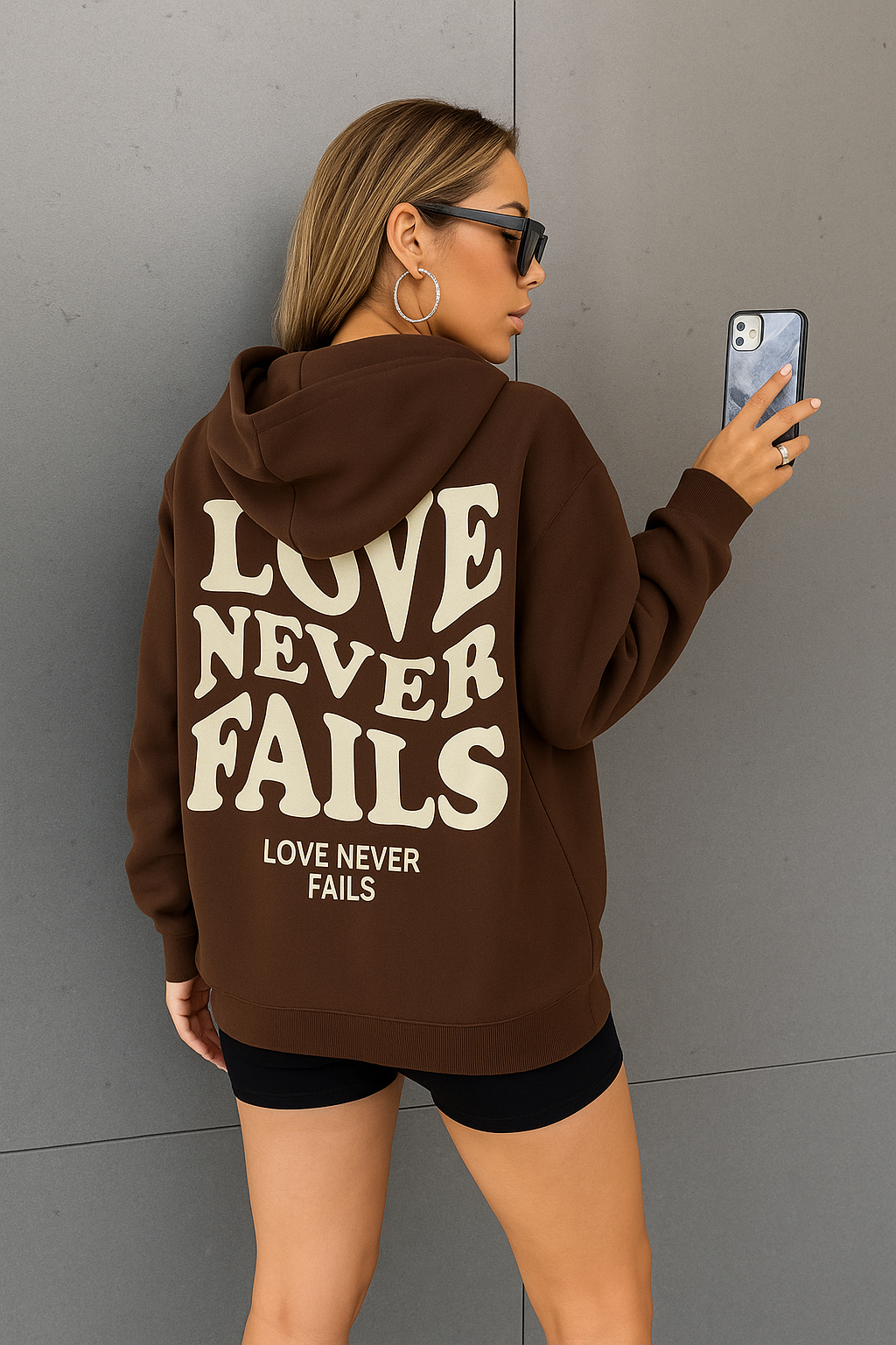 Shein “Love Never Fails” Graphic Drawstring Hoodie XS