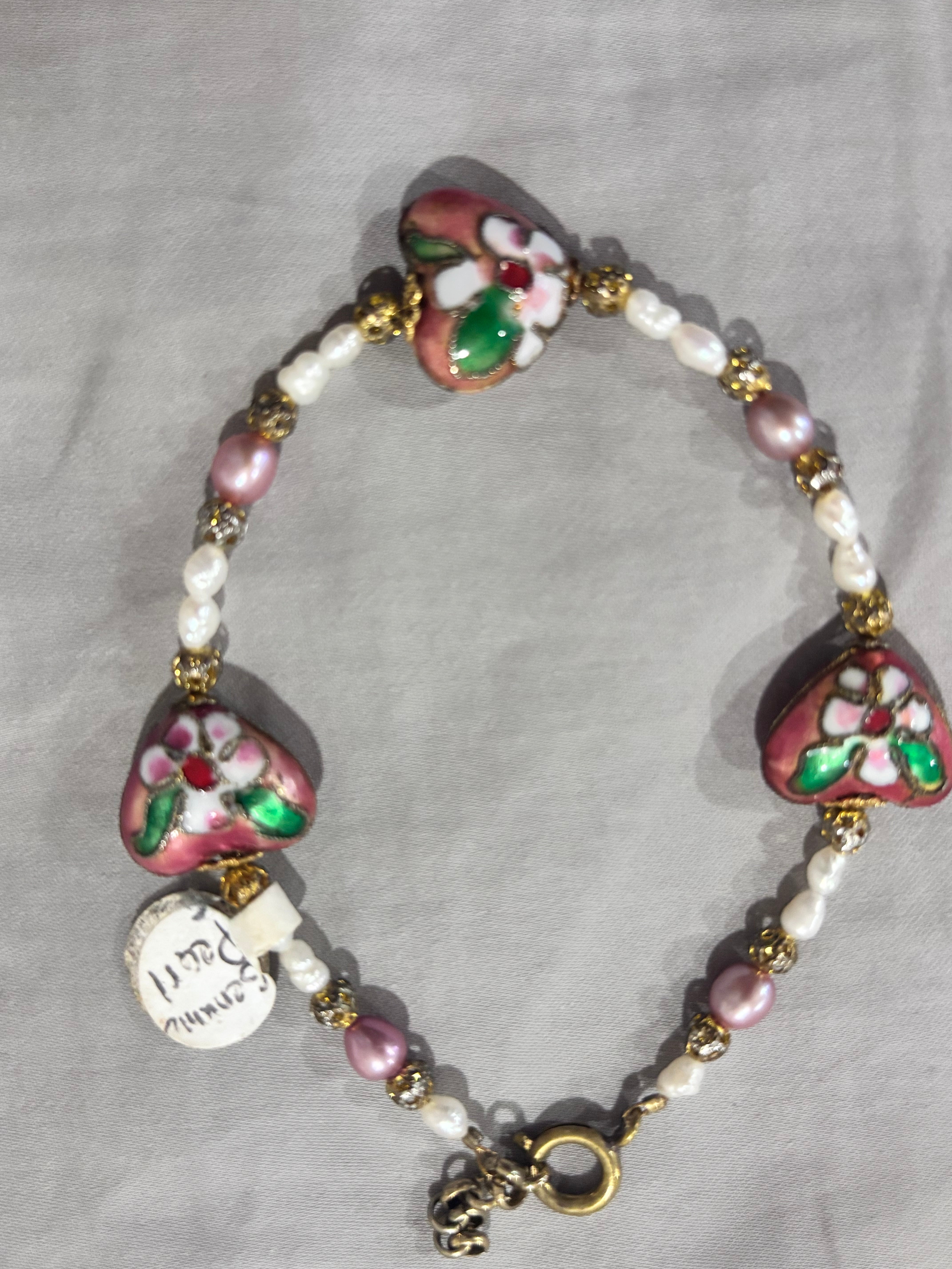Romantic Pink Pearl Heart Bracelet - Handmade & Genuine Pearls