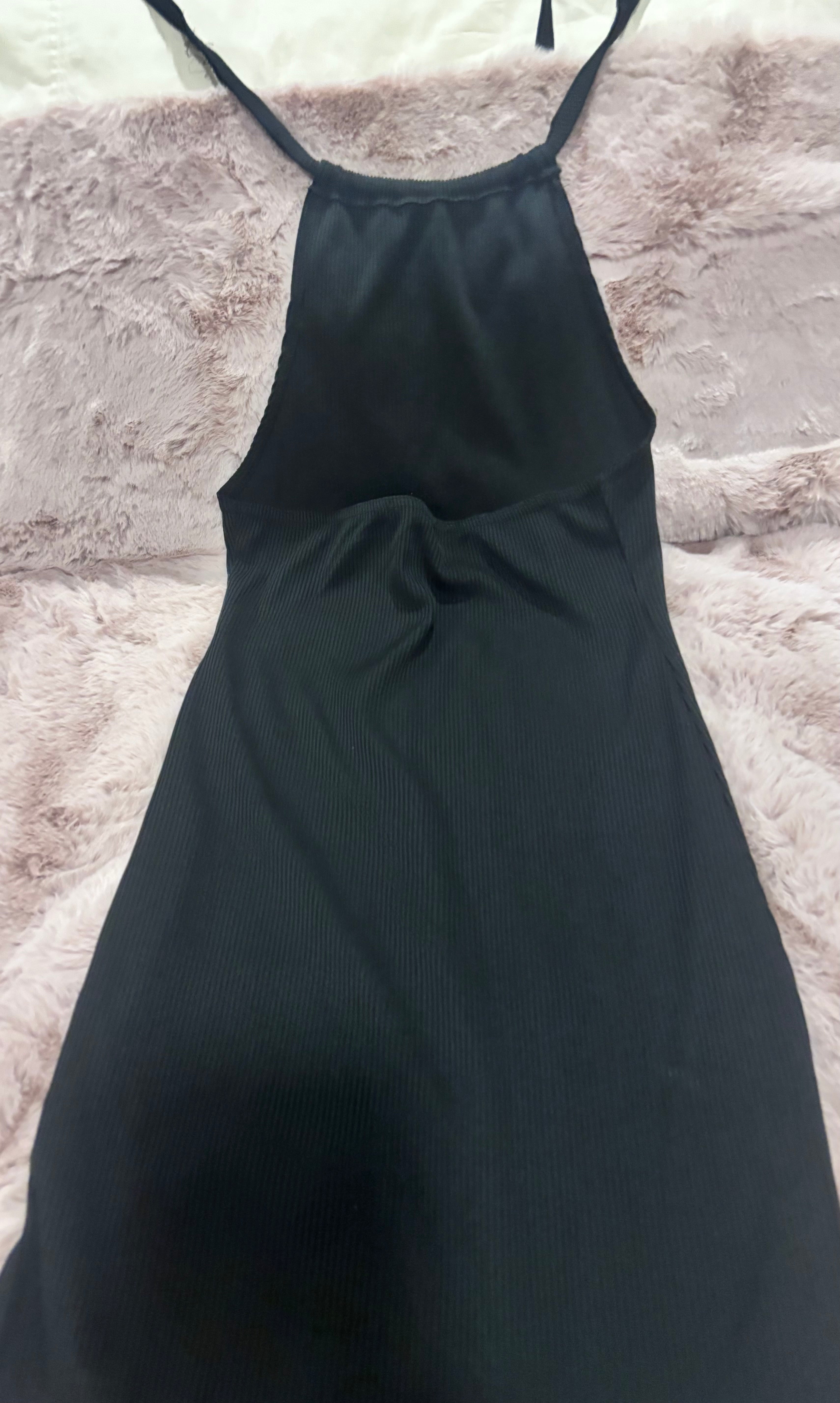 Minimalist Black Ribbed Dress | Size Small | Open Back | Sexy Lightweight Fit
