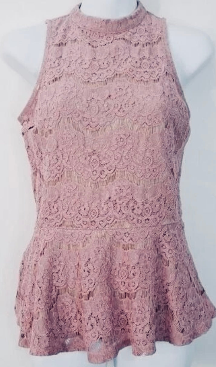 Love, Fire Mauve Lace Peplum Top + Pearl Satin Headband Set