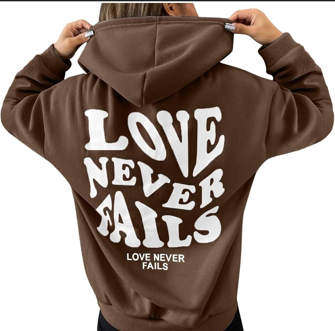 Shein “Love Never Fails” Graphic Drawstring Hoodie XS
