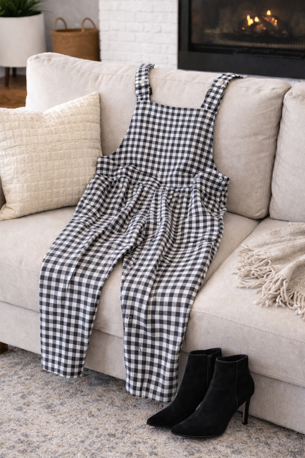 Black White Gingham Overalls 0XL Curve Adjustable Straps Pockets NWOT