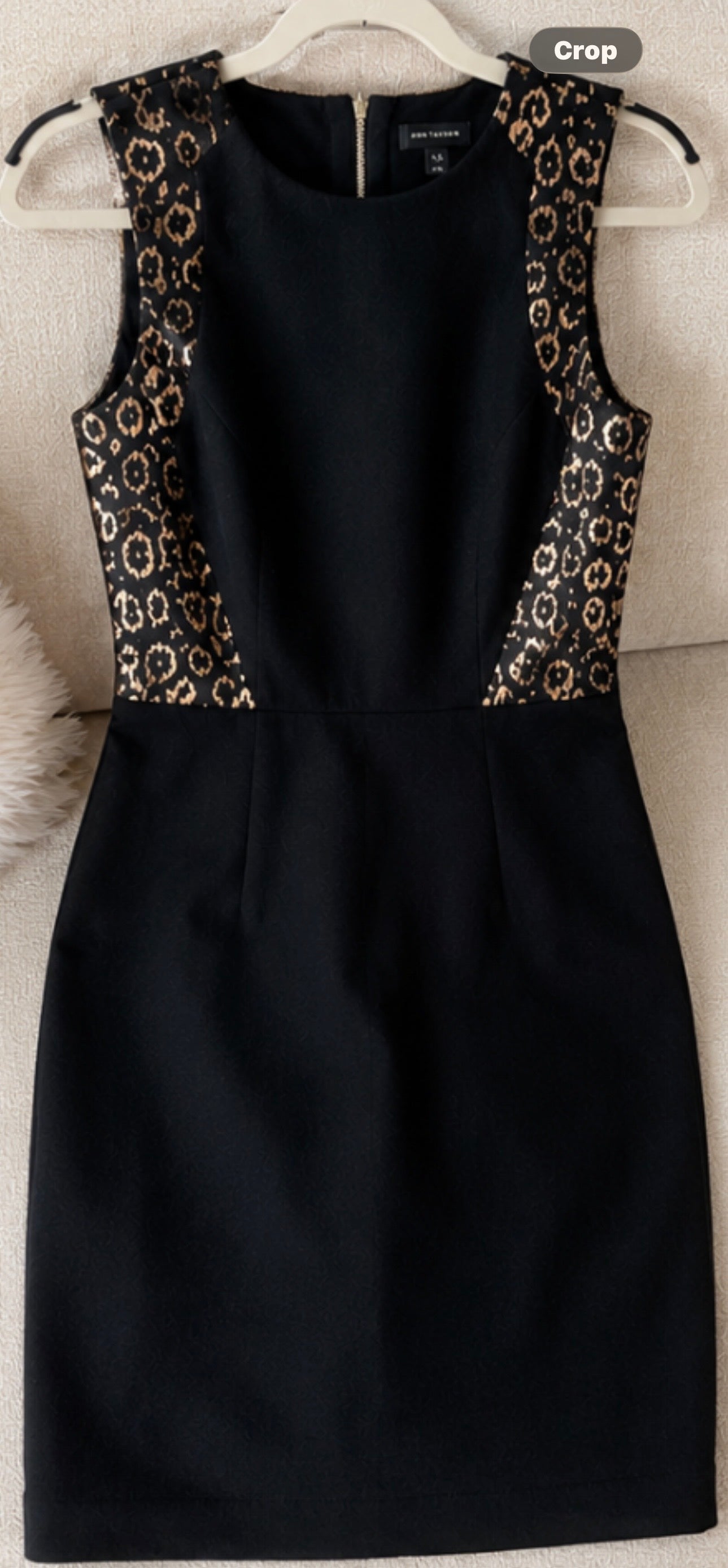 Ann Taylor Black Gold Metallic Print Knee-Length Dress Size 0 Cocktail Party Holiday Women’s