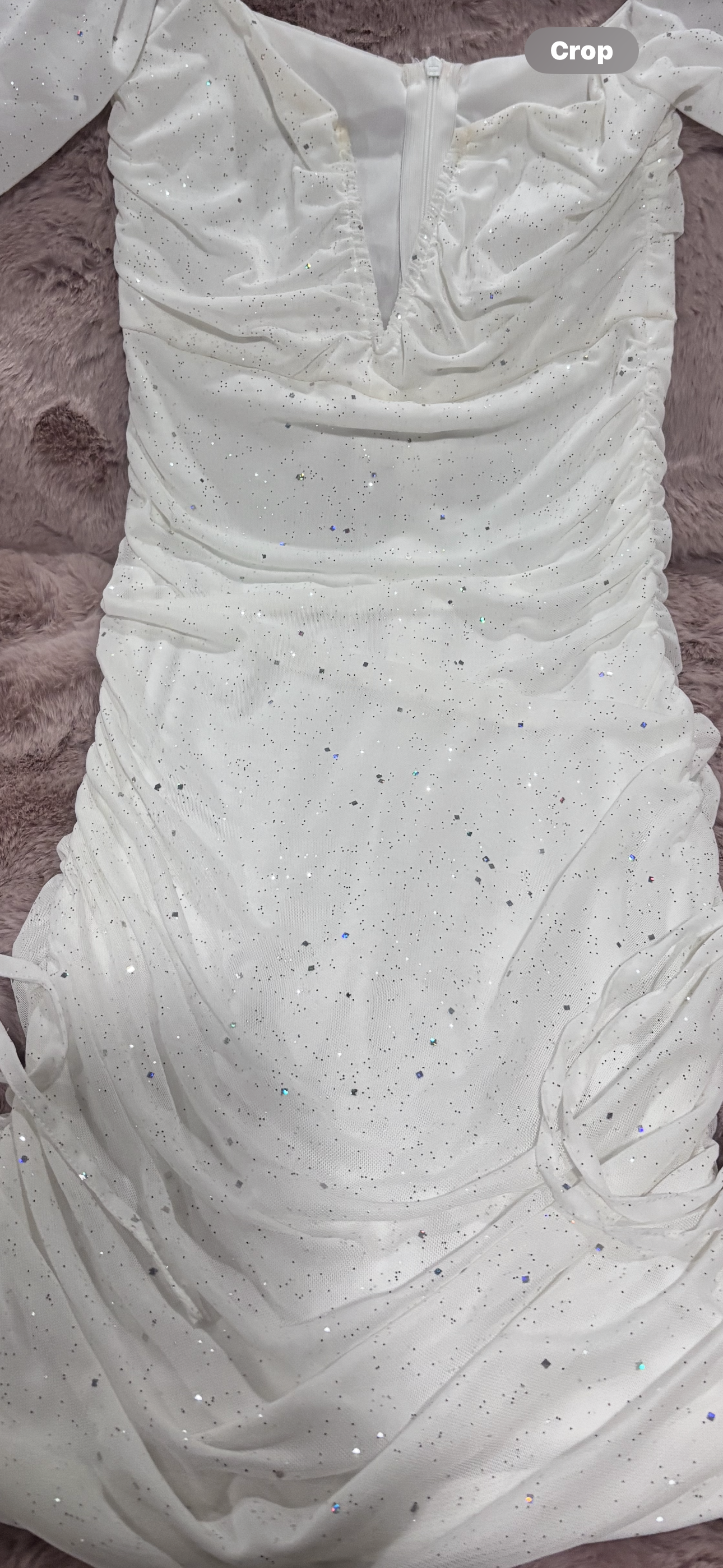 Sparkly White Ruched Bodycon Dress – XS