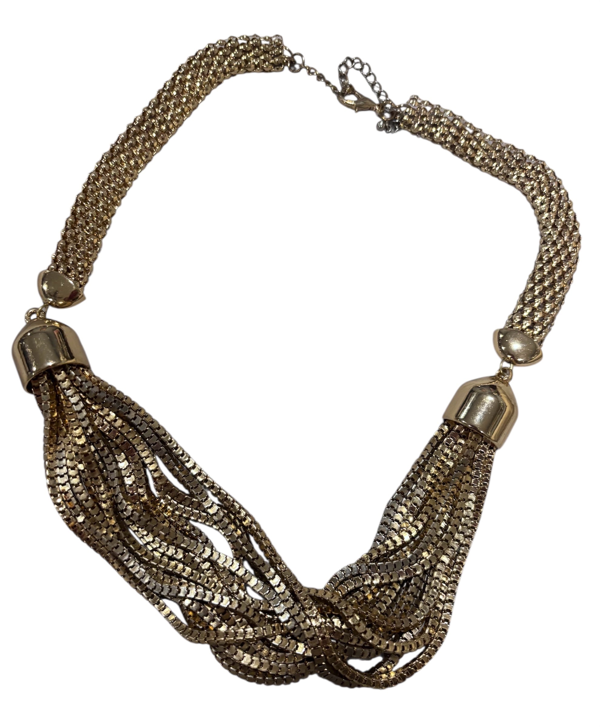 Vintage Gold-Tone Multi-Strand Mesh Statement Necklace – Braided LayeredNecklace