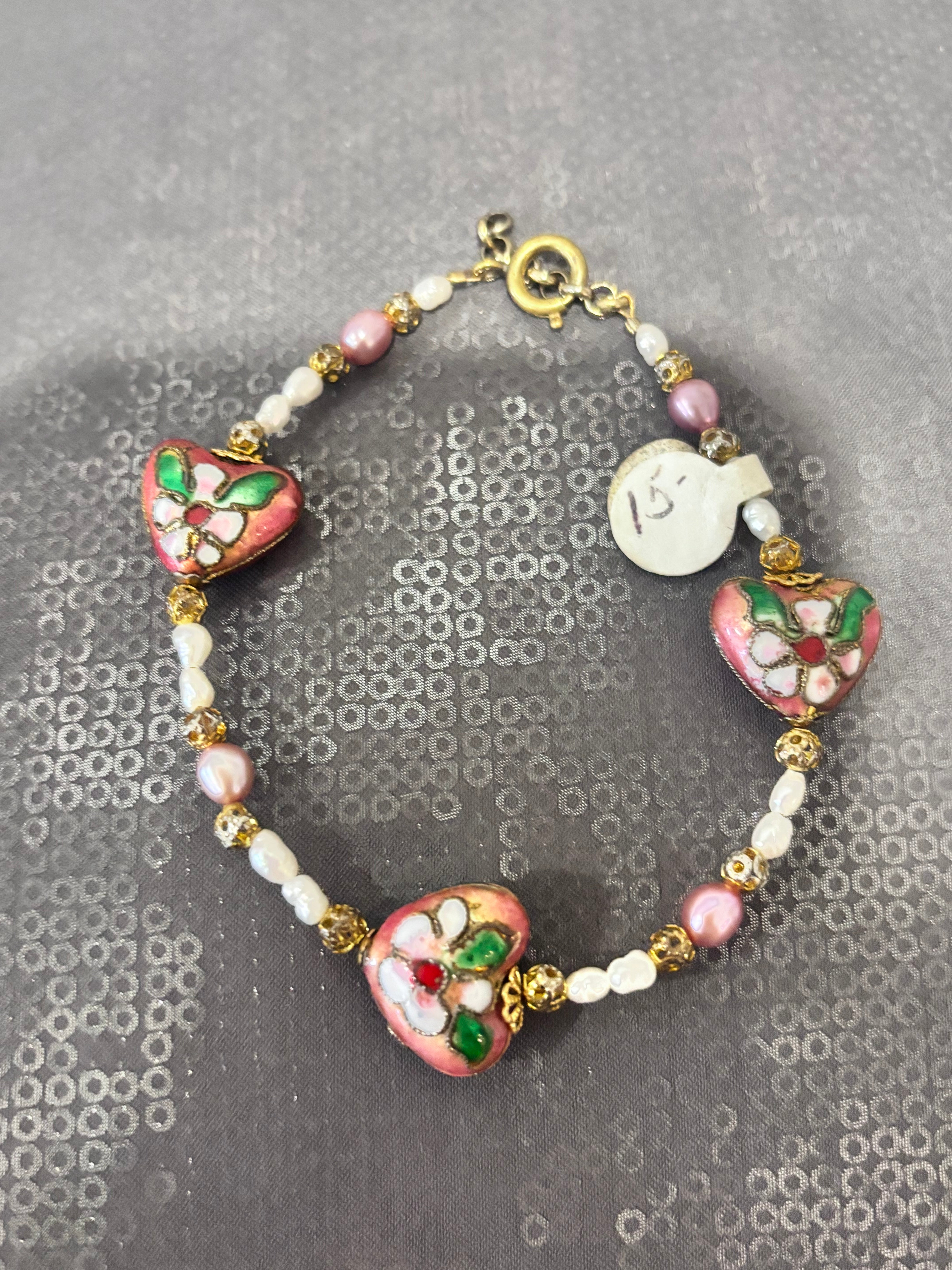 Romantic Pink Pearl Heart Bracelet - Handmade & Genuine Pearls