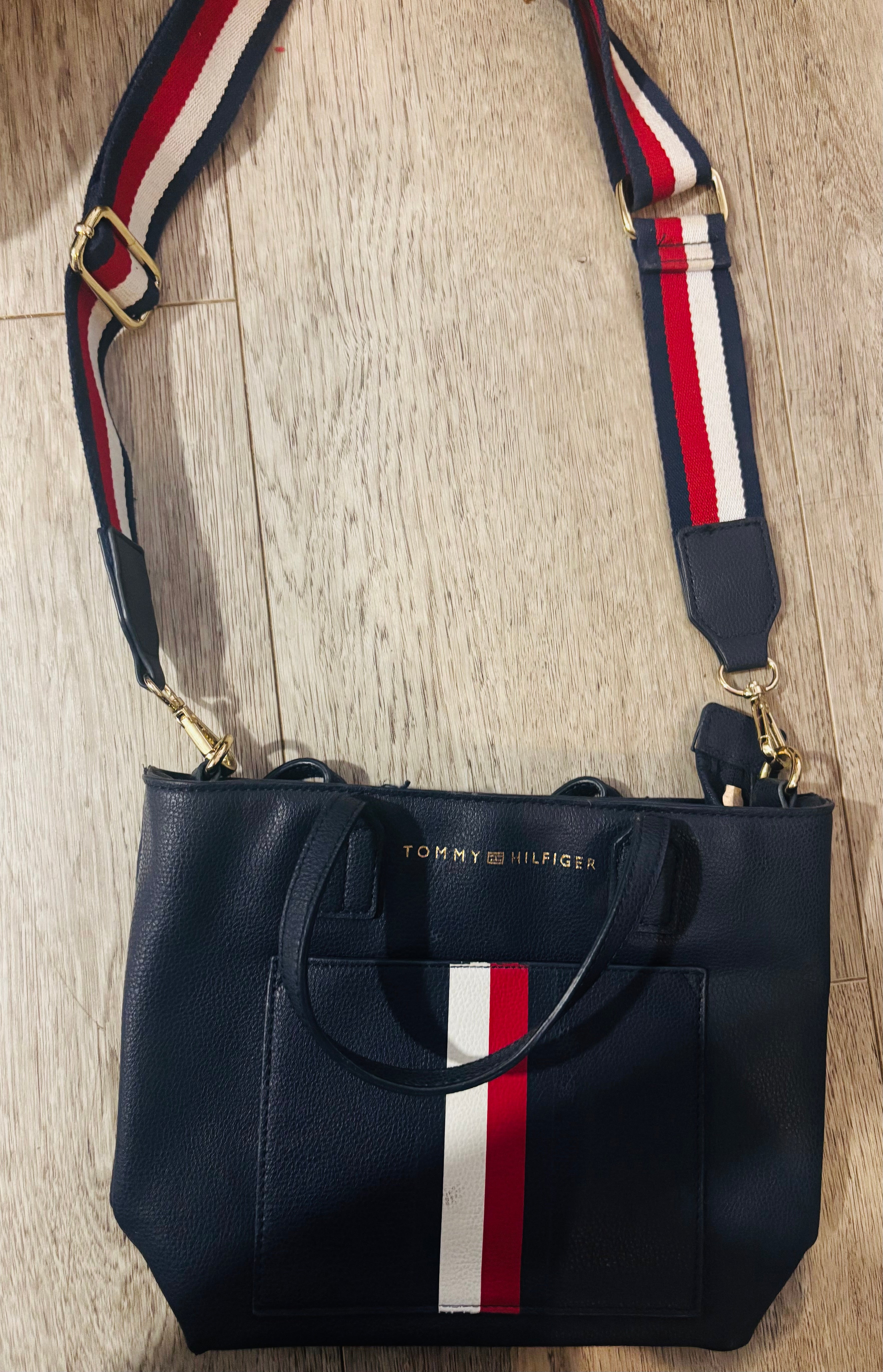 Curated Hudson Find - Tommy Hilfiger signature saffiano faux leather small  crossbody bag