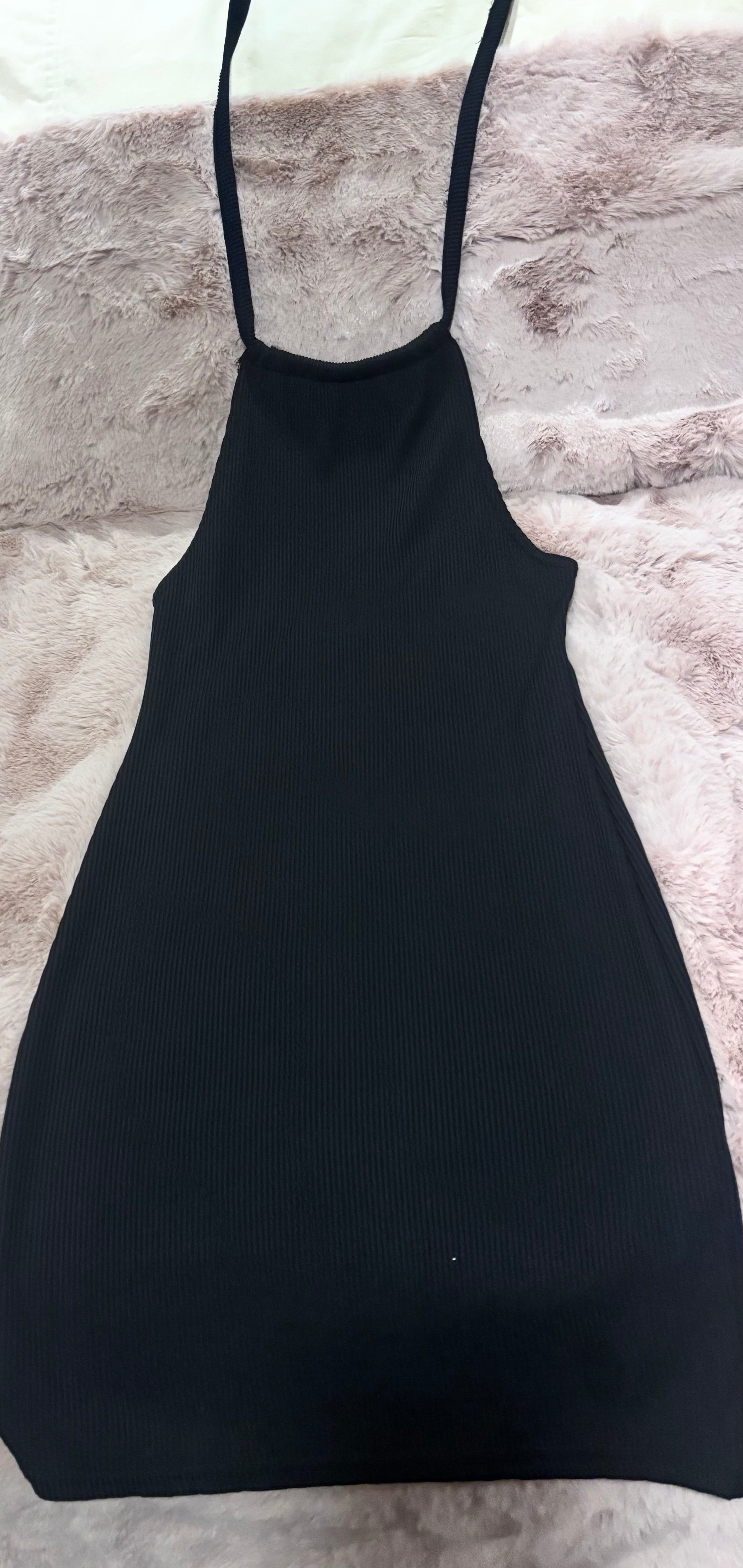 Minimalist Black Ribbed Dress | Size Small | Open Back | Sexy Lightweight Fit