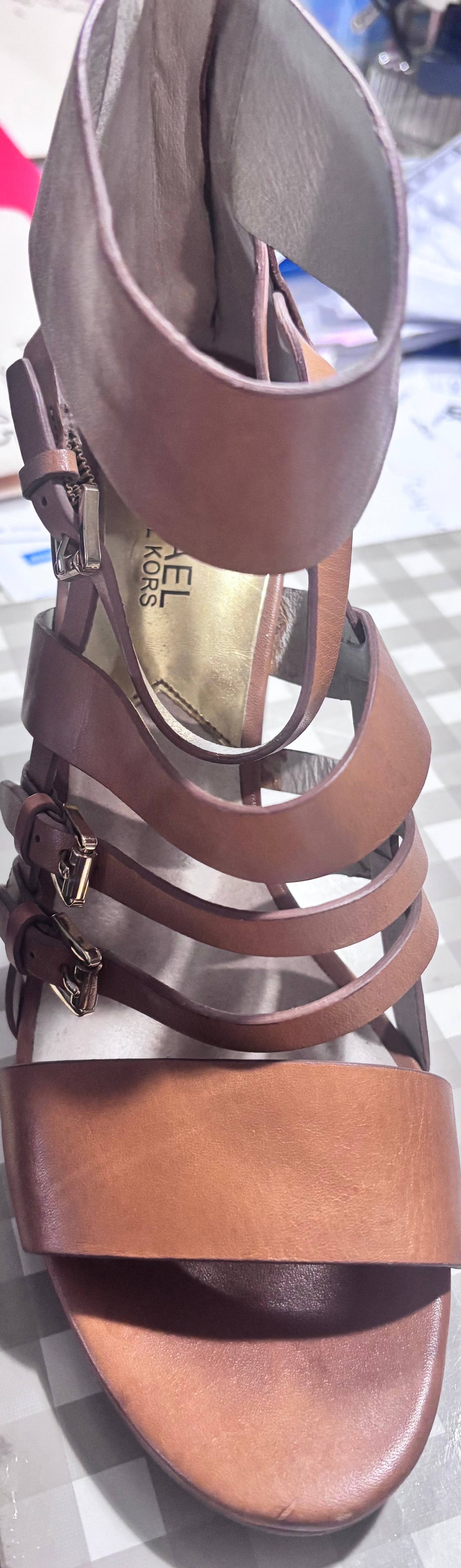 Michael Kors Leather Gladiator Block Heel Sandals – Size 10M