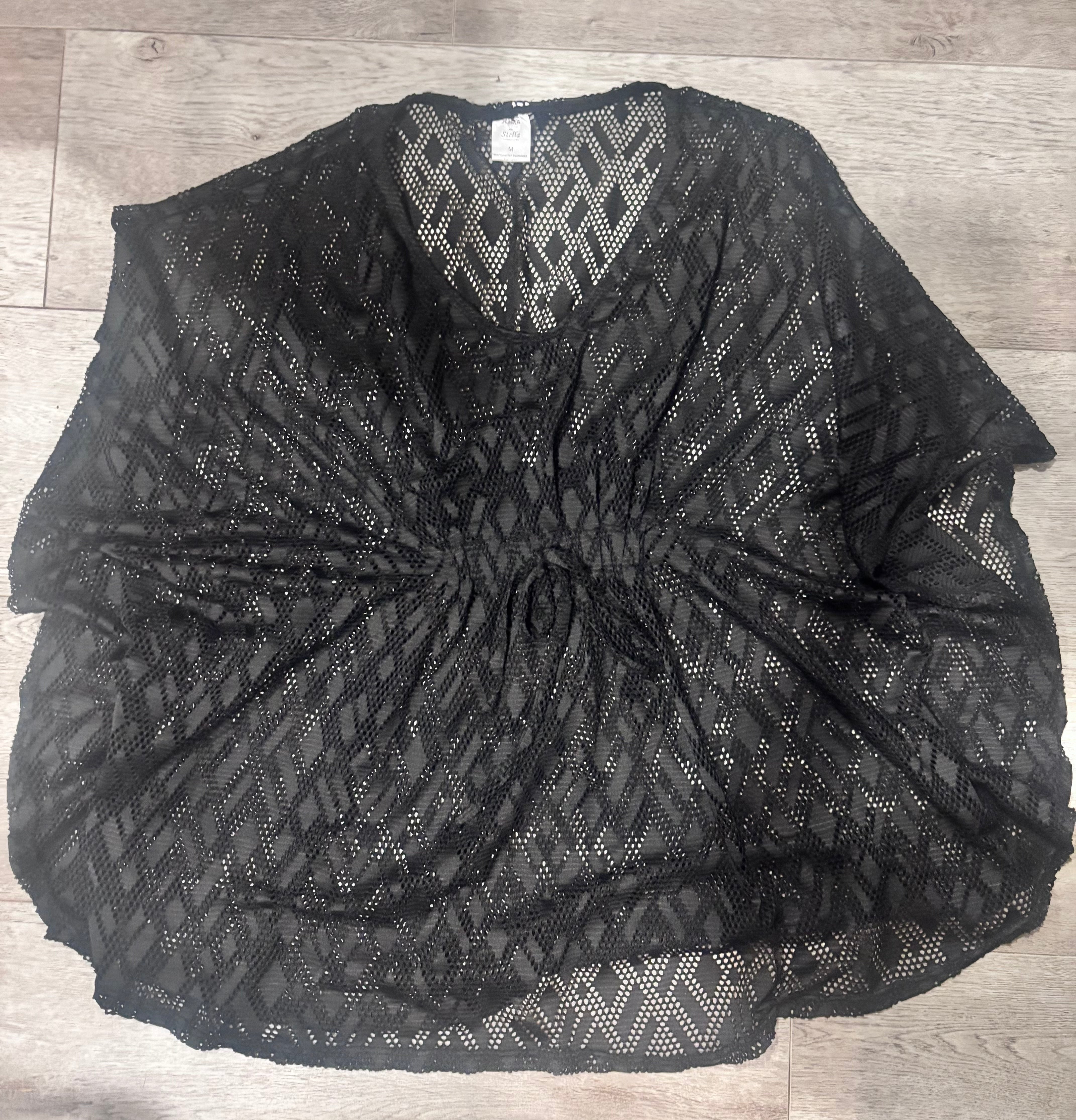 Alexa & Stella Black Mesh Crochet Tunic Cover-Up | Oversized Medium | Boho Beach Festival + FREE Necklace Choice