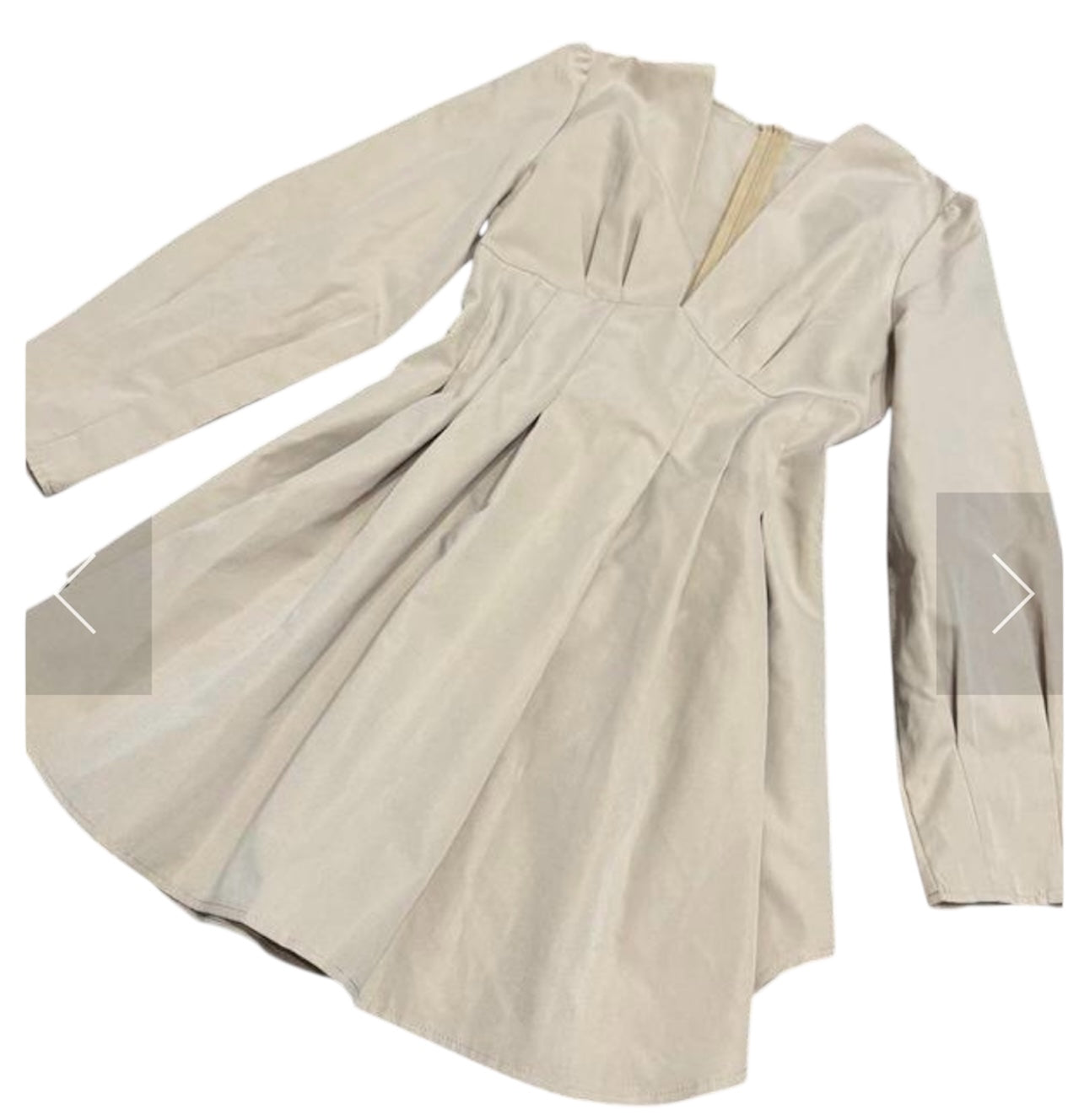 Beige Corset Waist Pleated Mini Dress – Long Sleeve, Structured Fit, Modern A-Line