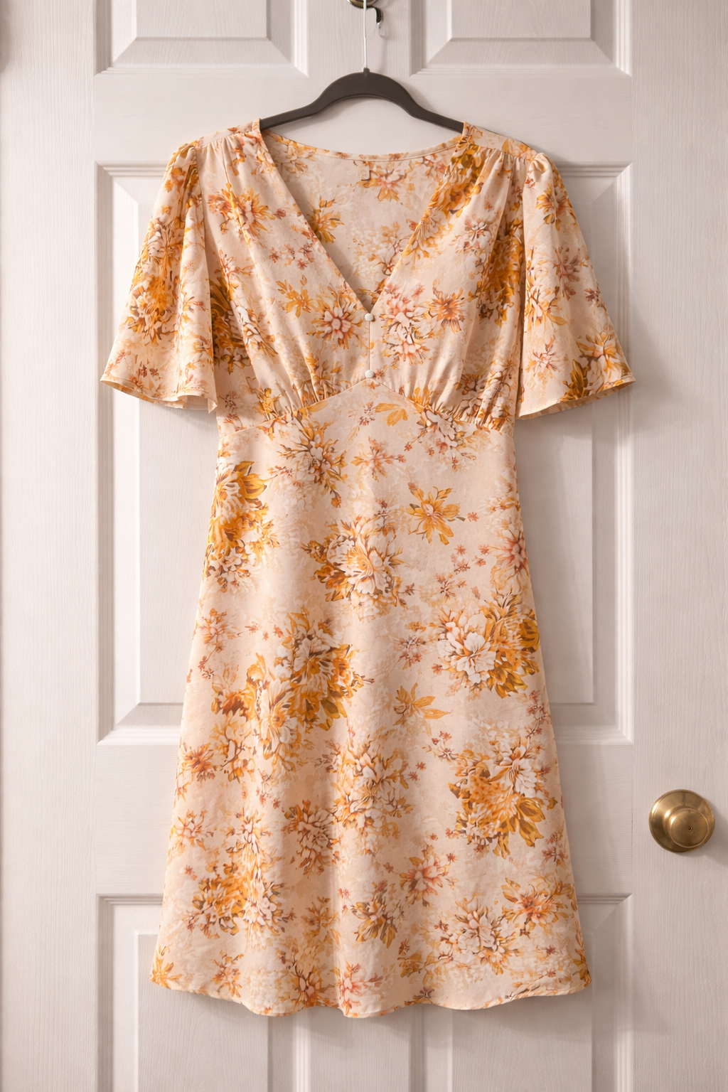 SHEIN FLORAL FLUTTER SLEEVE DRESS – SIZE SMALL FITS SMALL/MEDIUM ￼