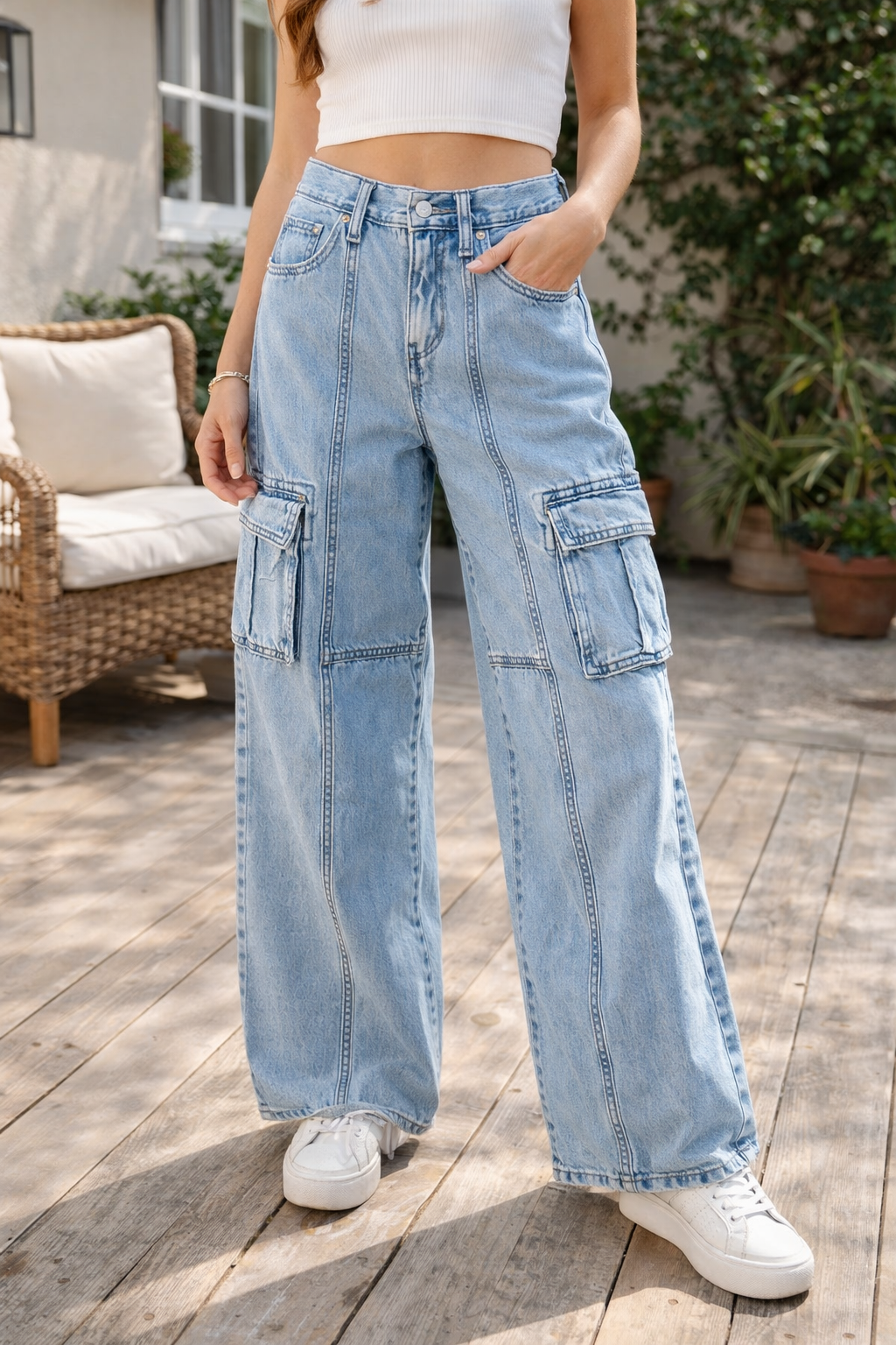 Old Navy High Rise Wide Leg Cargo Jeans | Size 14 | 34” Inseam | Baggy Fit