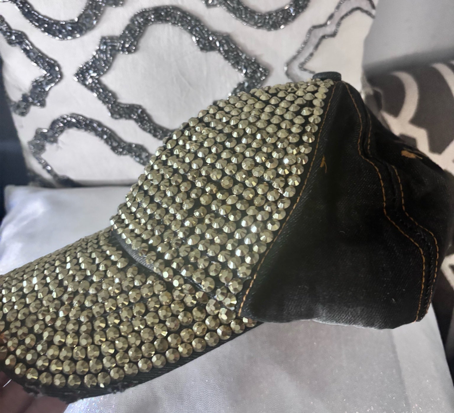 Gently Worn Gold Rhinestone Baseball Cap… Fashion with a sparkle!