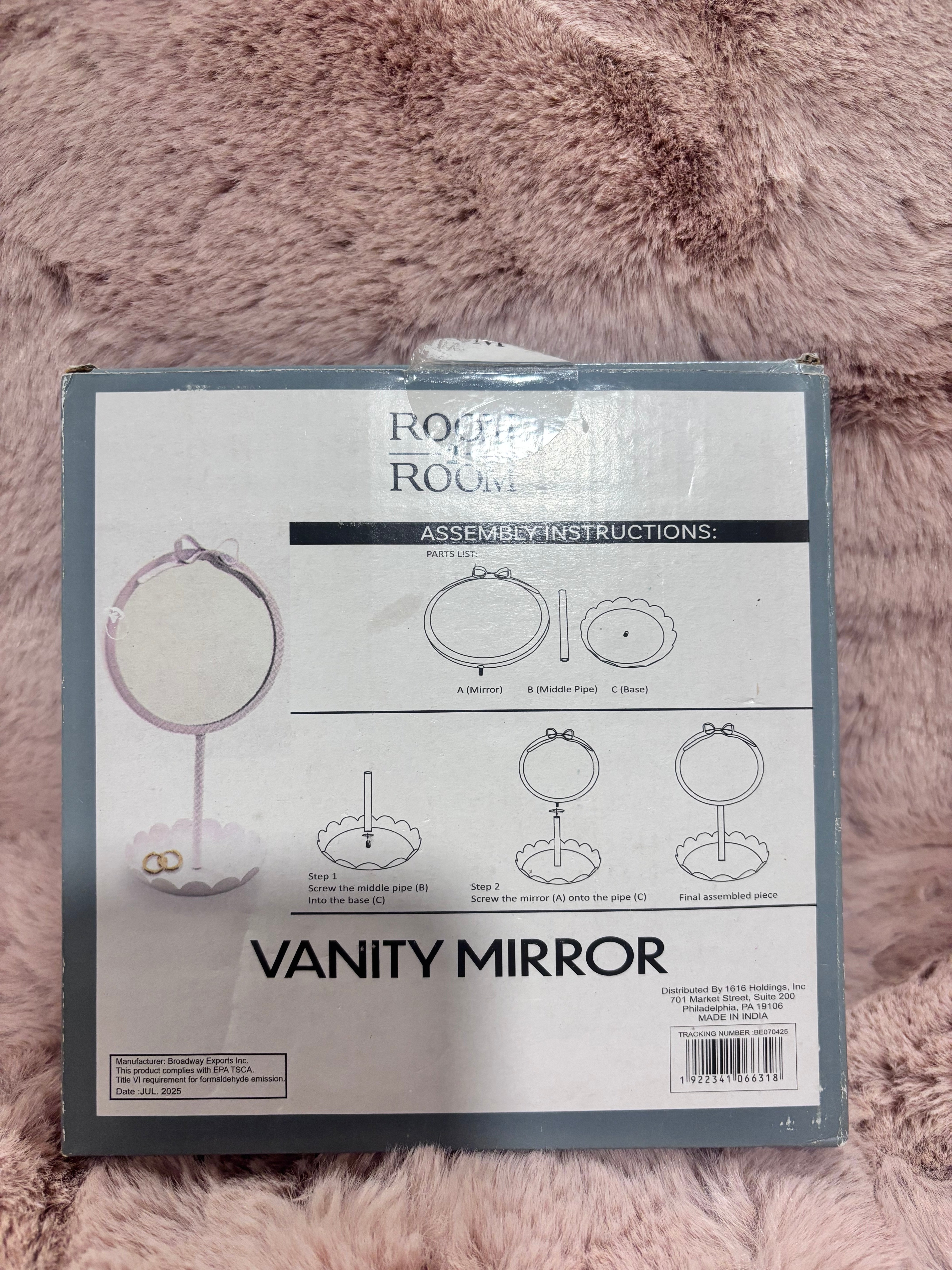 Room to Room Vanity Mirror – White Bow Accent – New in Box