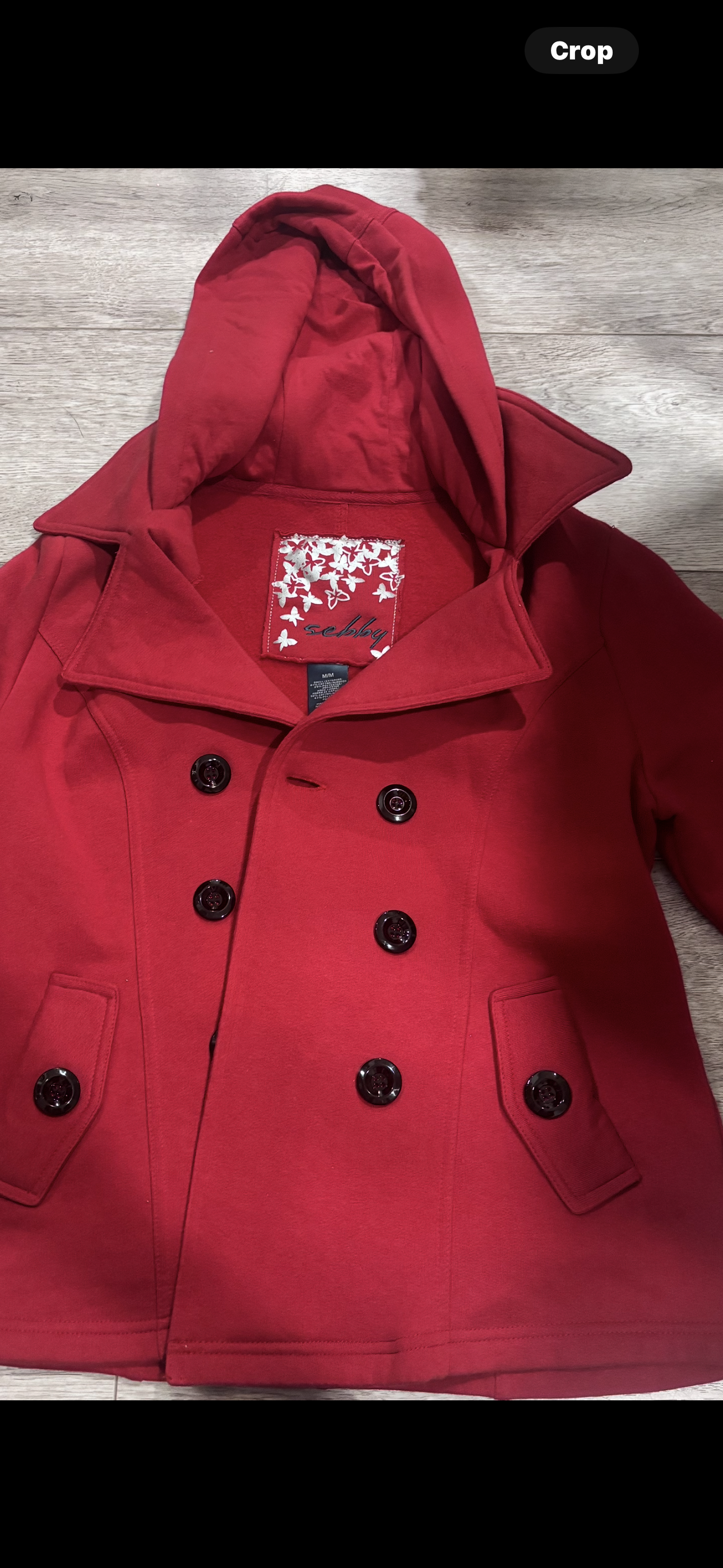 Sebby Collection Women’s Red Hooded Peacoat – Size Medium