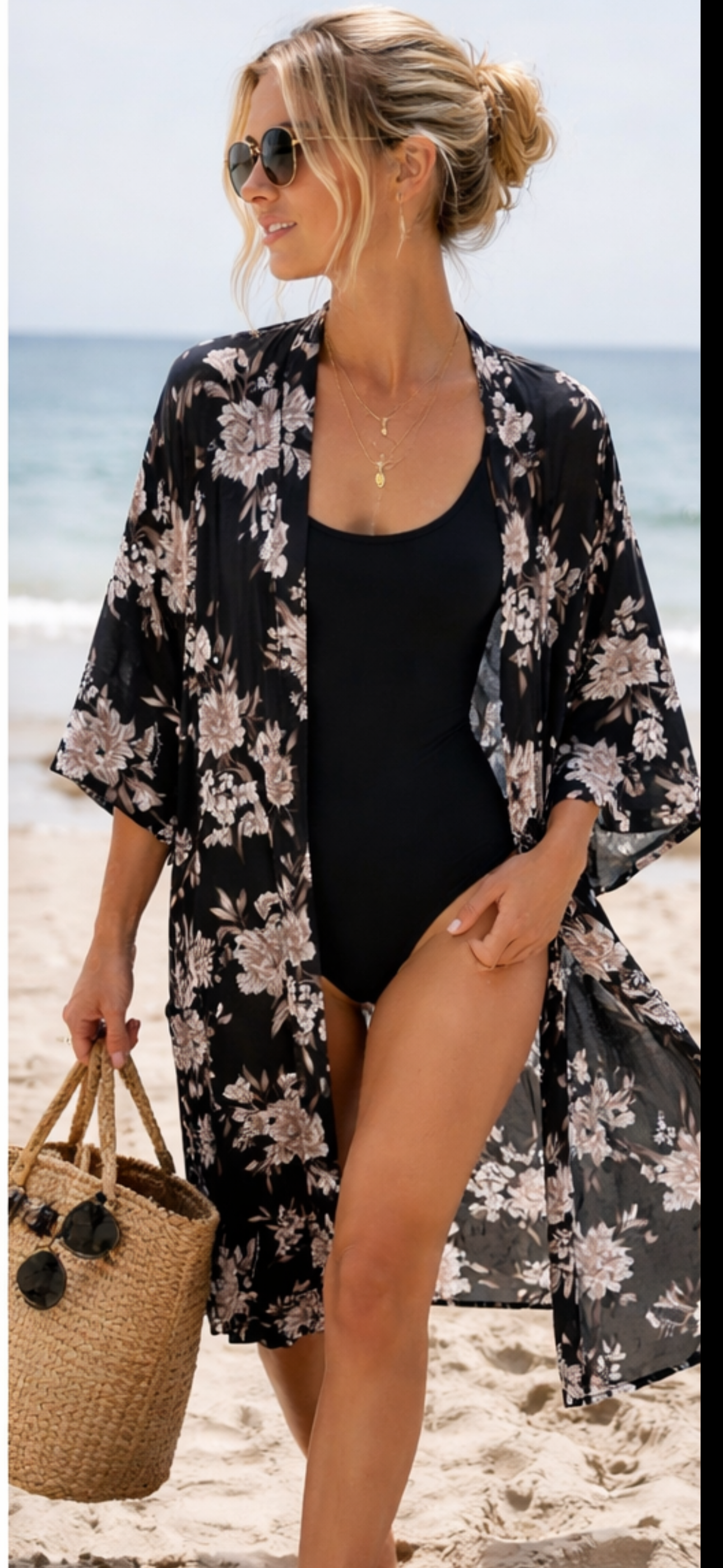 Spiritual Gangster Black & White Floral Longline Kimono One Size