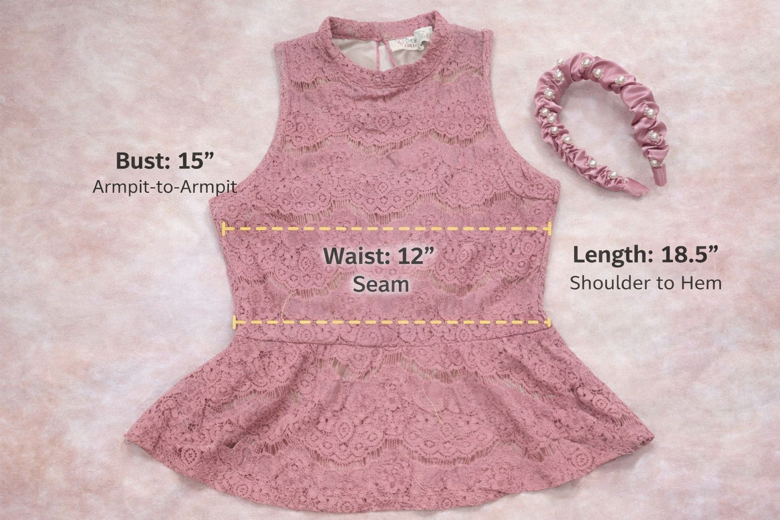 Love, Fire Mauve Lace Peplum Top + Pearl Satin Headband Set