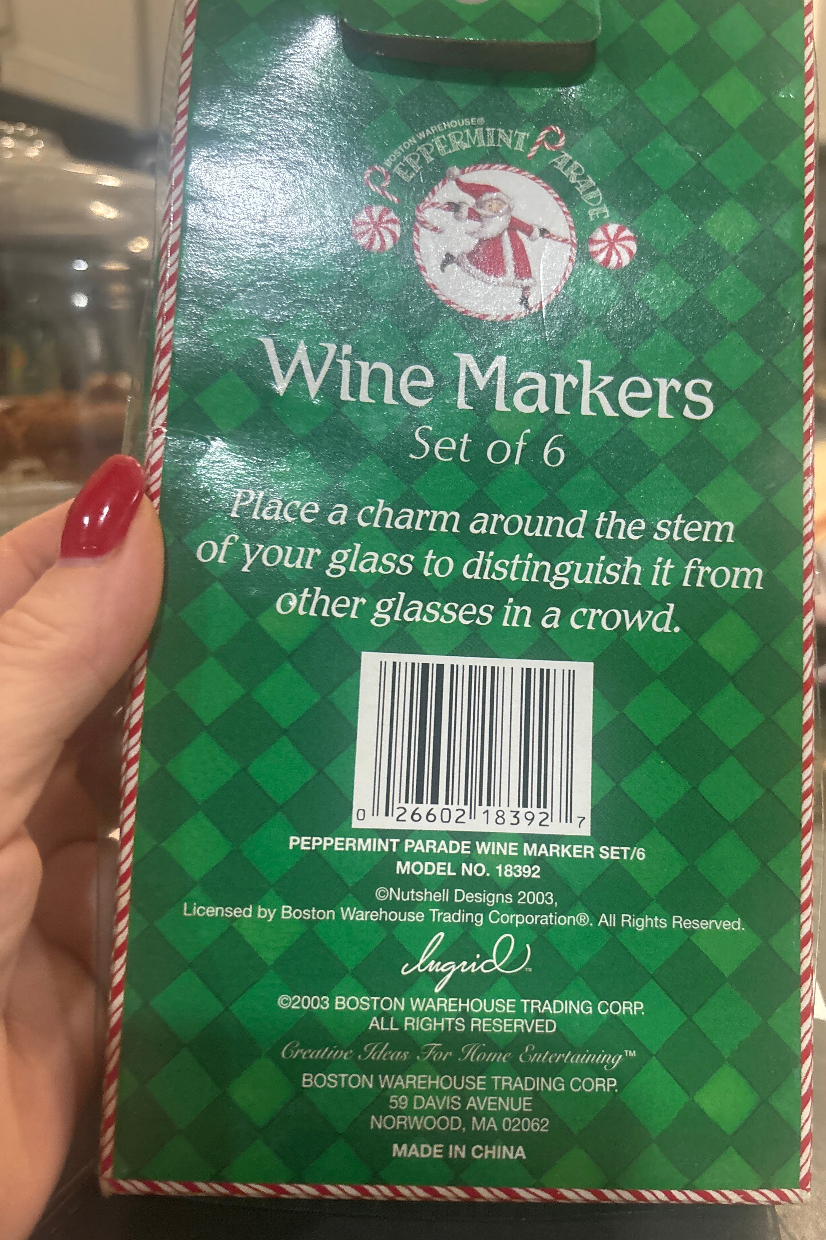 Peppermint Parade Wine Markers – Set of 6 (Boston Warehouse, 2003)