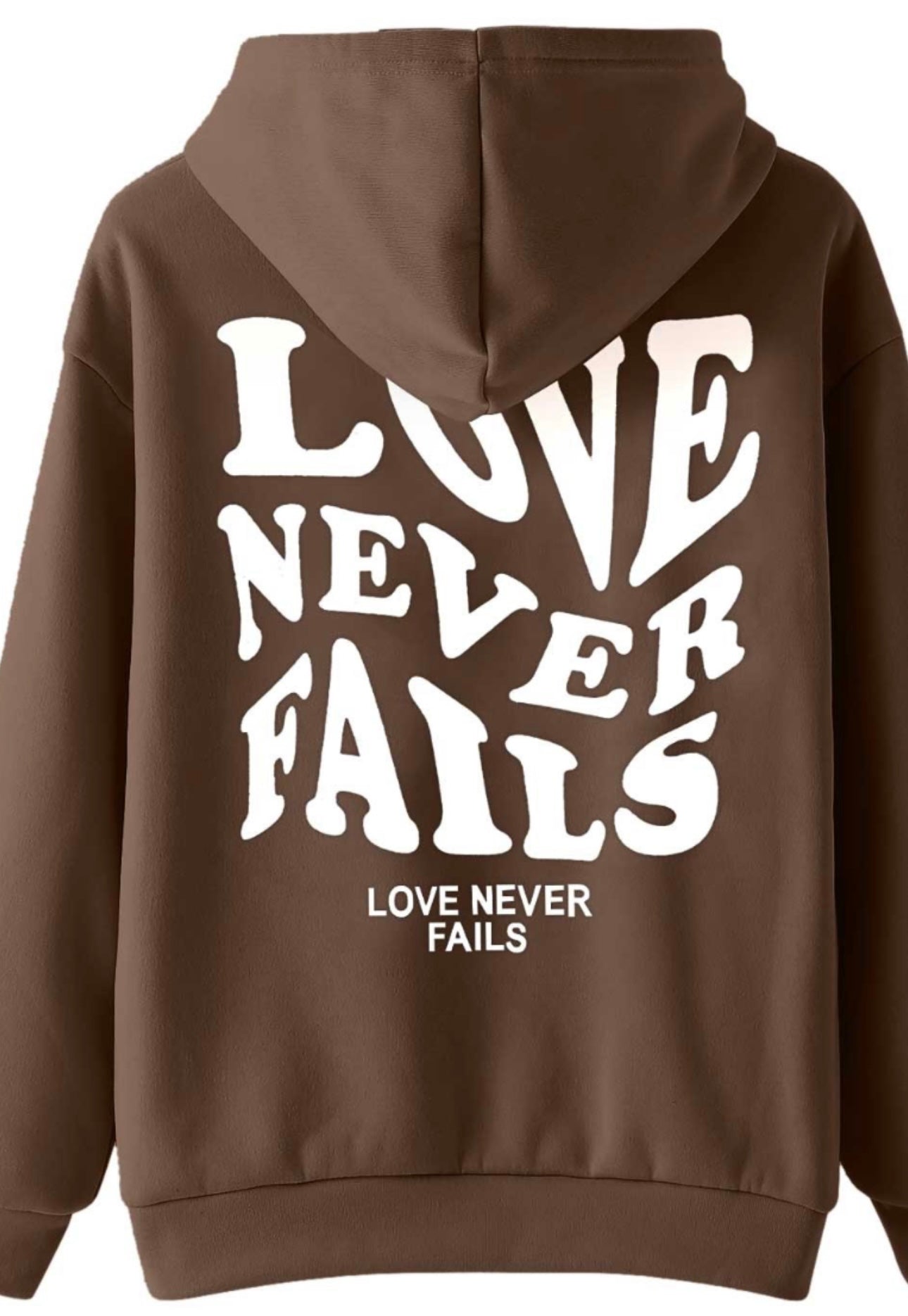 Shein “Love Never Fails” Graphic Drawstring Hoodie XS