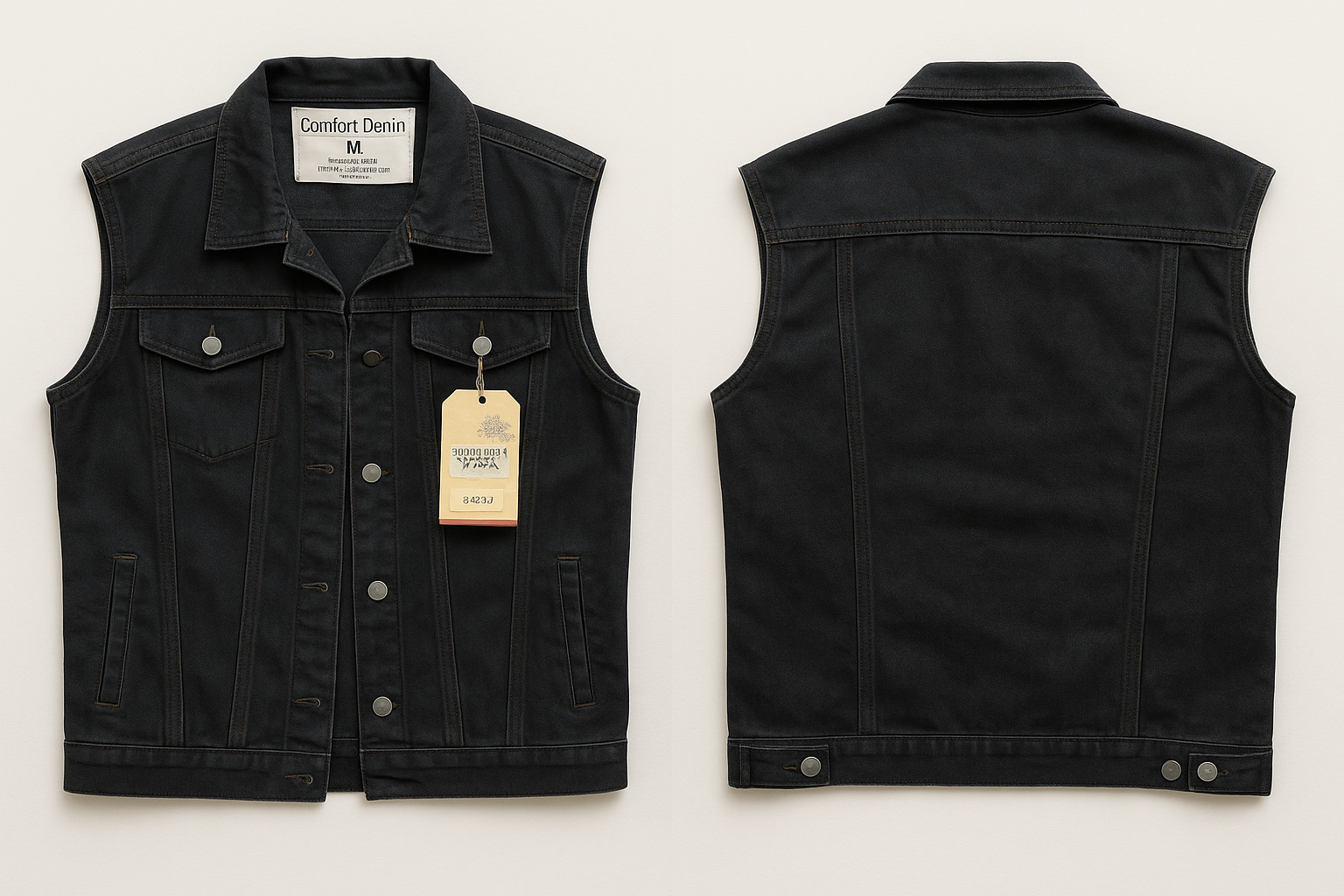Unisex Sleeveless Black Denim Vest – Comfort Denim – Size M (New with Tag)