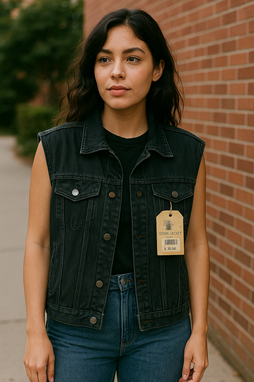 Unisex Sleeveless Black Denim Vest – Comfort Denim – Size M (New with Tag)