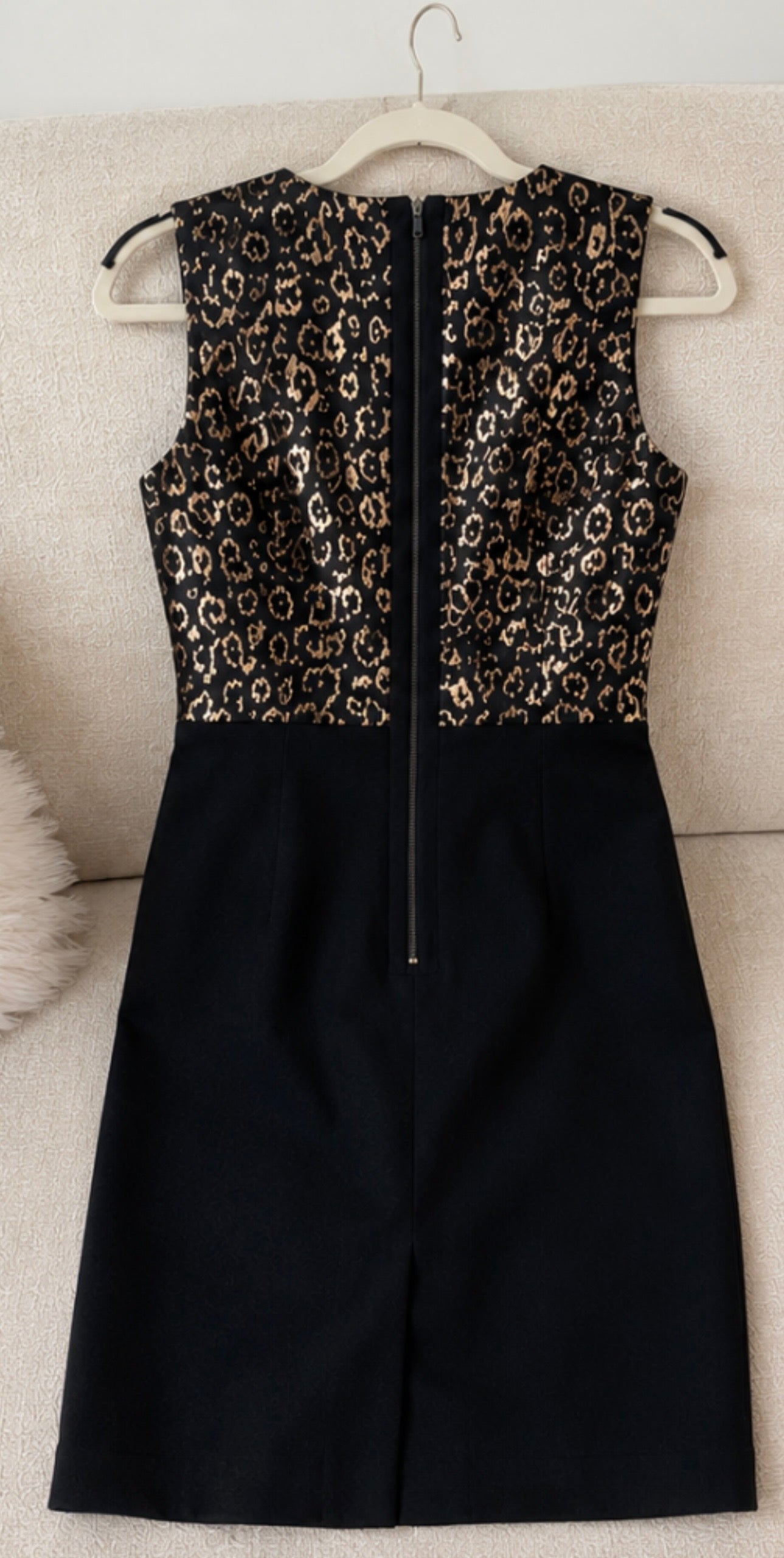 Ann Taylor Black Gold Metallic Print Knee-Length Dress Size 0 Cocktail Party Holiday Women’s