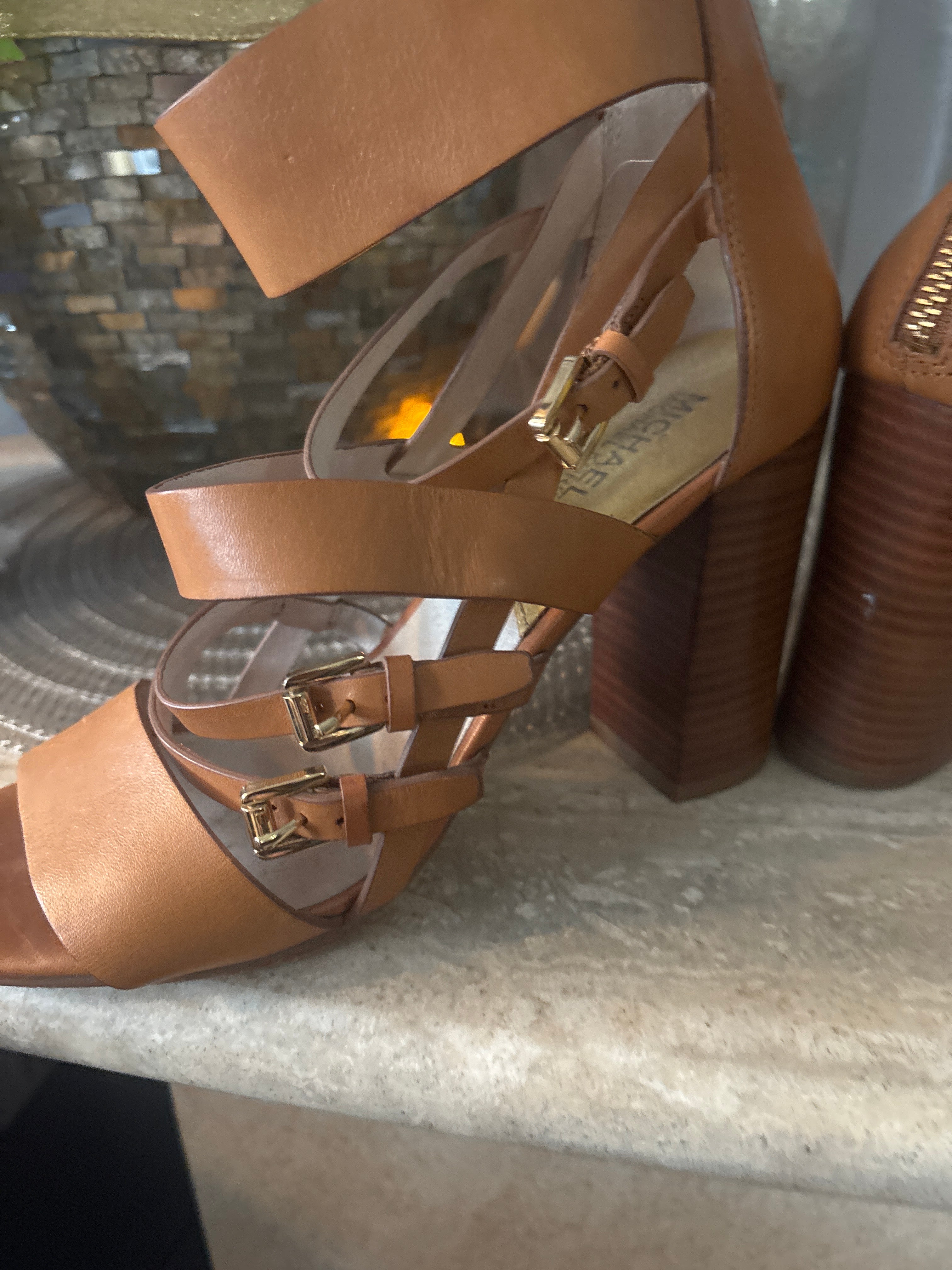 Michael Kors Leather Gladiator Block Heel Sandals – Size 10M