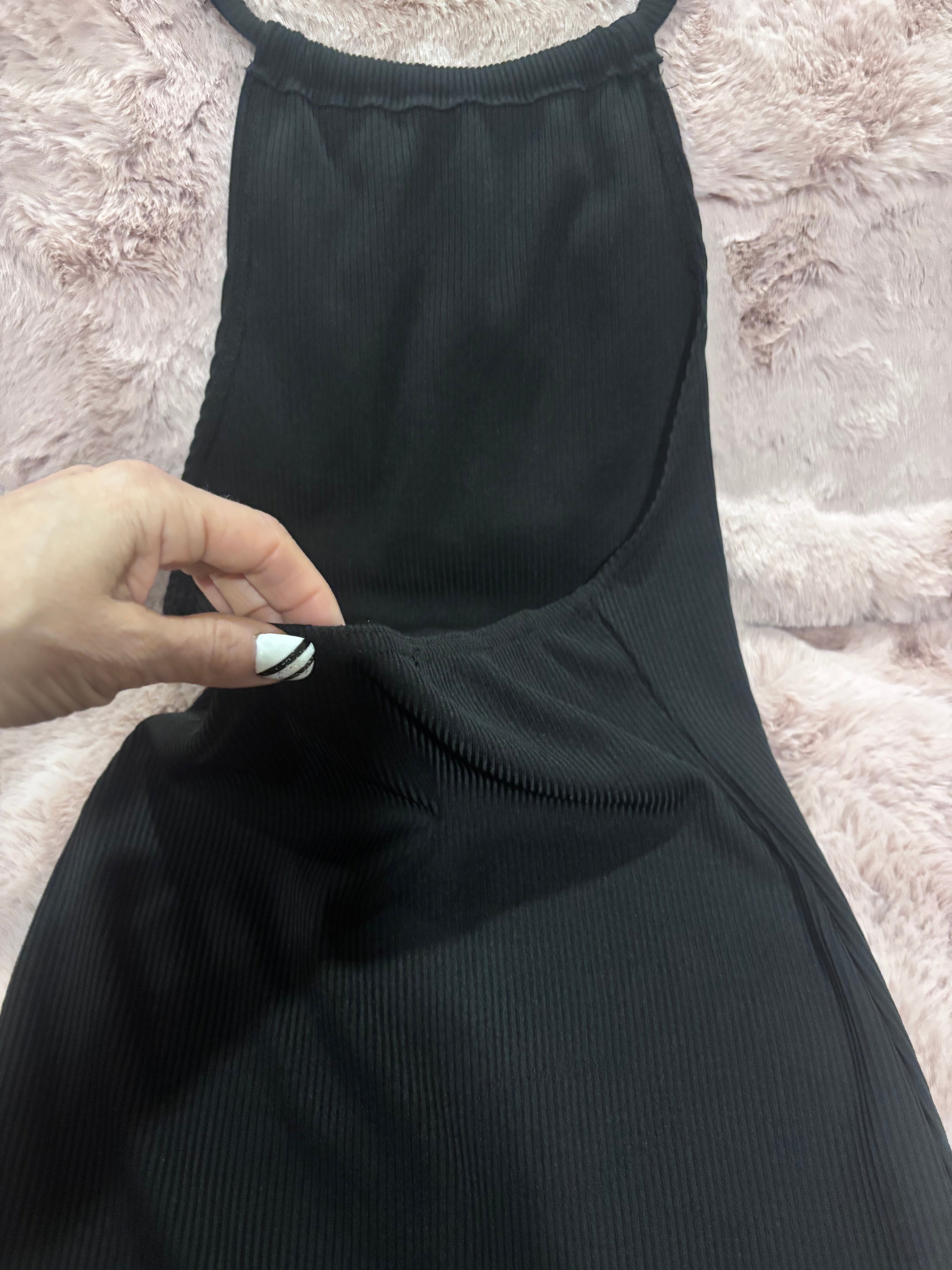 Minimalist Black Ribbed Dress | Size Small | Open Back | Sexy Lightweight Fit
