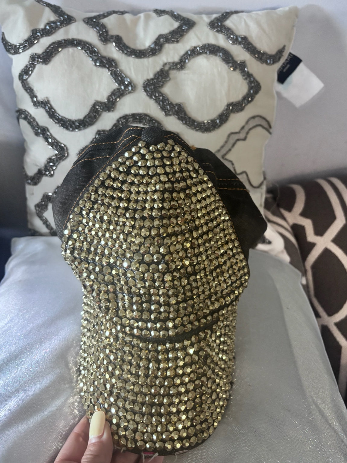 Gently Worn Gold Rhinestone Baseball Cap… Fashion with a sparkle!