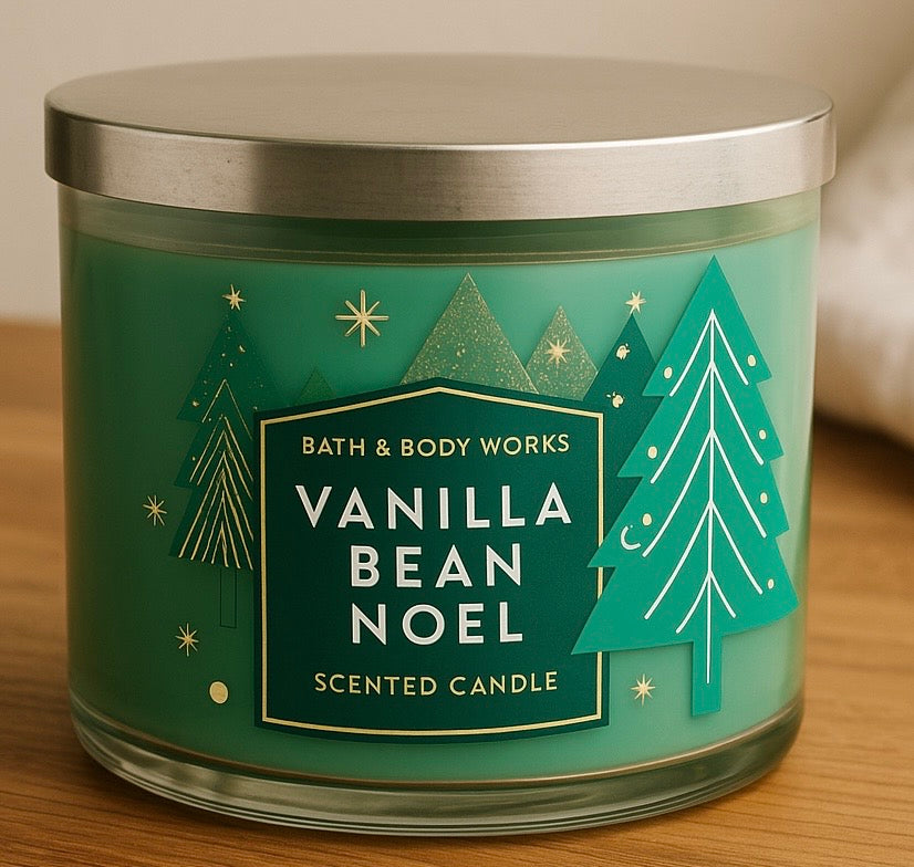 Never used Bath & Body Works "Vanilla Bean Noel" Scented Candle - Festive Teal Wax