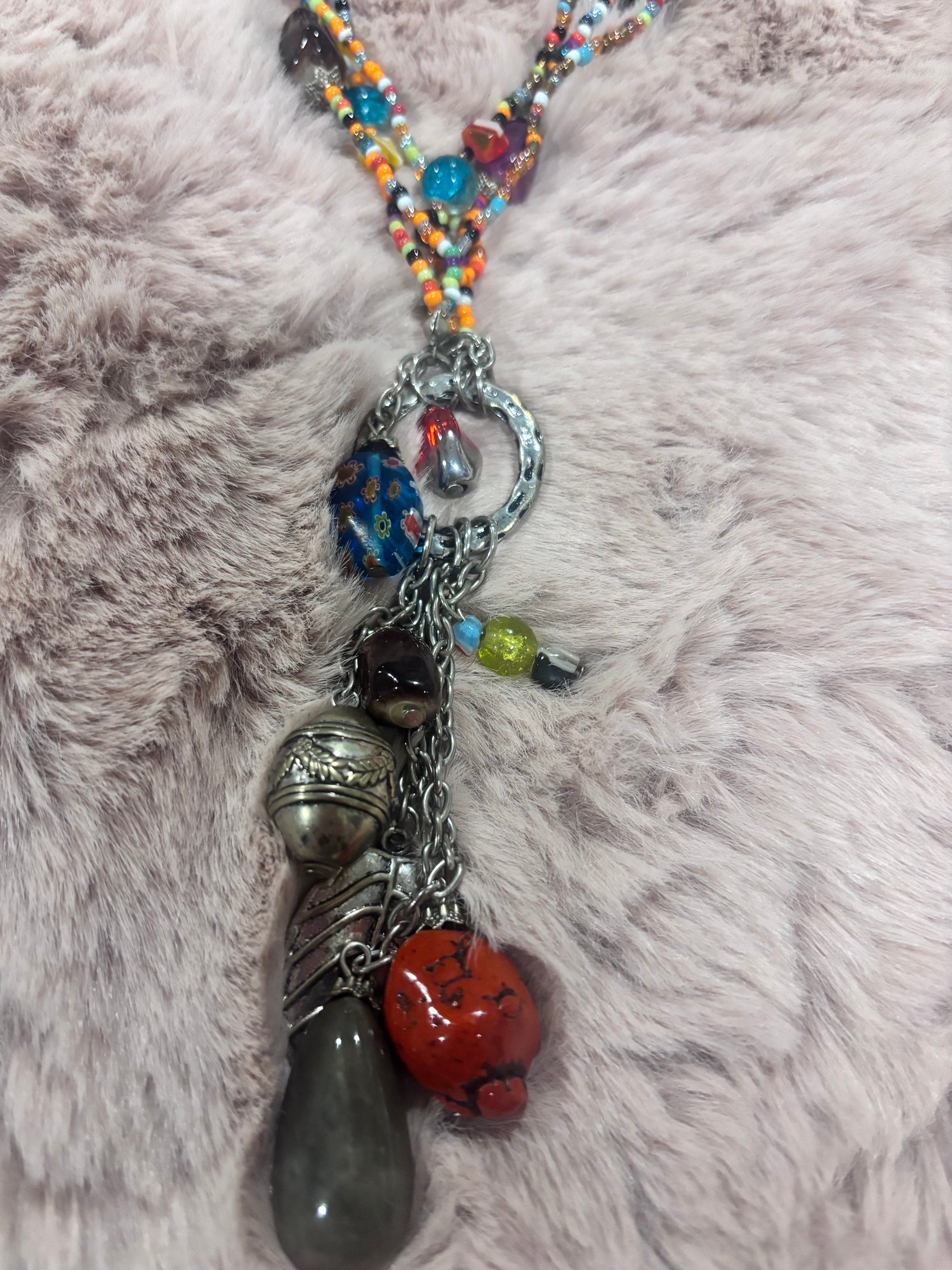 Handmade Boho Multi-Strand Beaded Statement Necklace